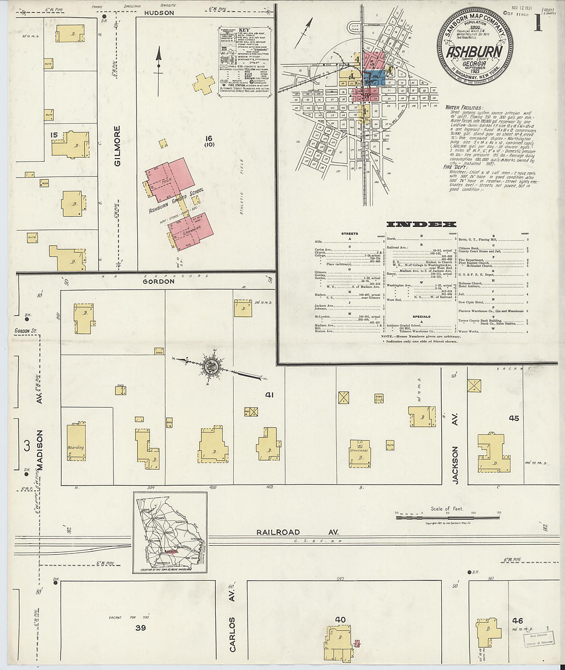 This old map of Ashburn, Turner County, Georgia was created by Sanborn Map Company in 1921