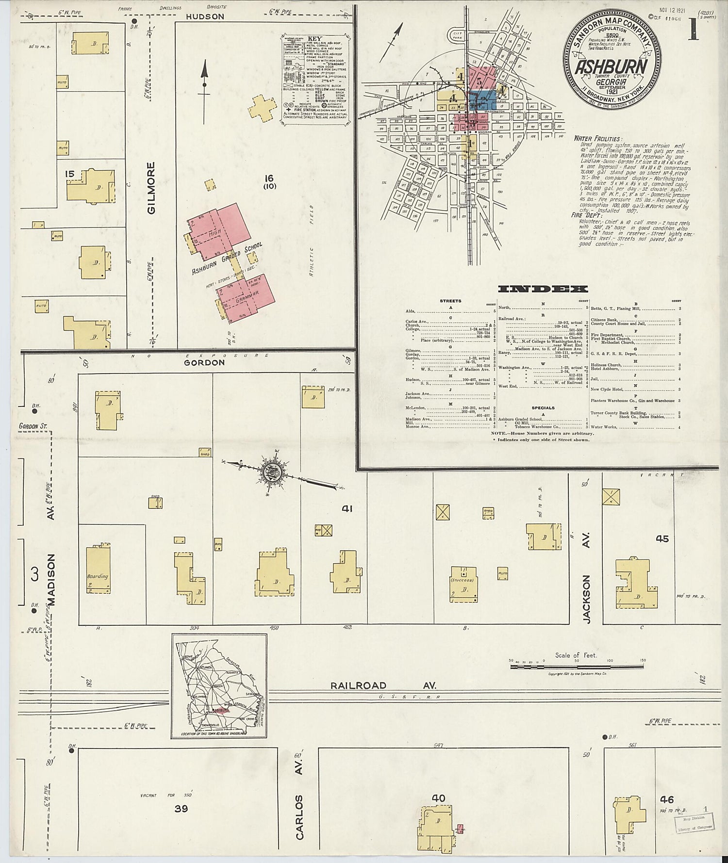 This old map of Ashburn, Turner County, Georgia was created by Sanborn Map Company in 1921