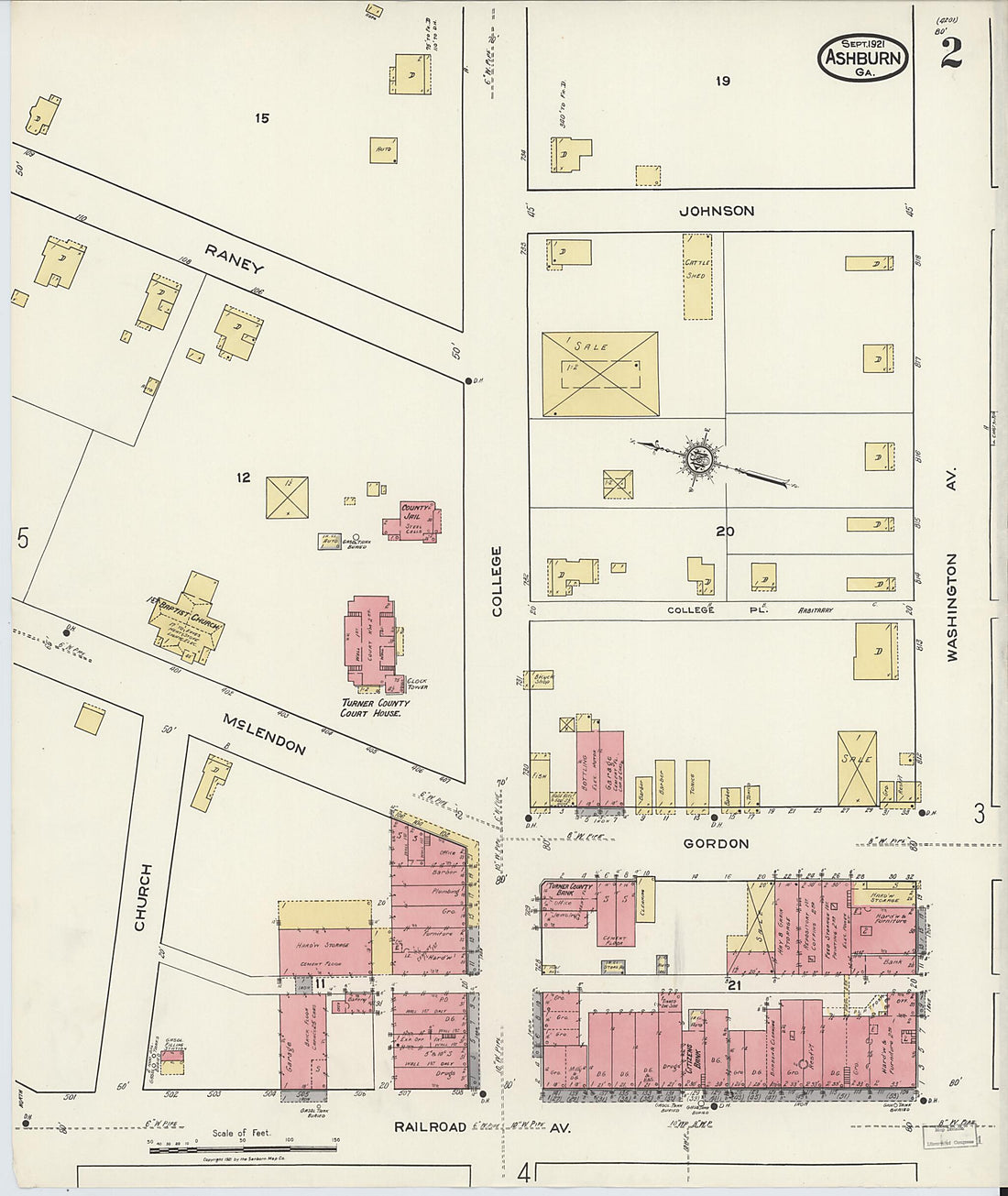 This old map of Ashburn, Turner County, Georgia was created by Sanborn Map Company in 1921