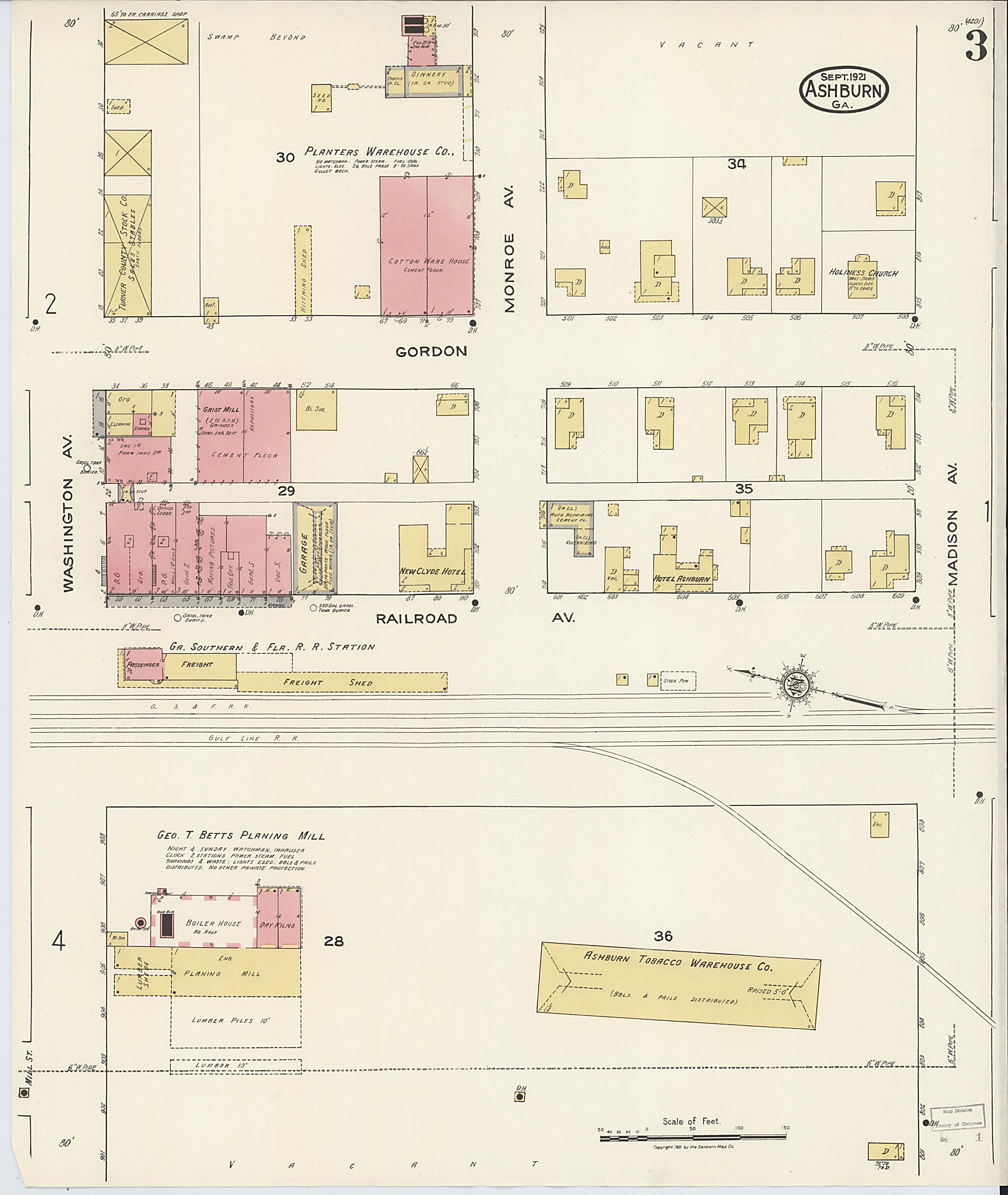 This old map of Ashburn, Turner County, Georgia was created by Sanborn Map Company in 1921