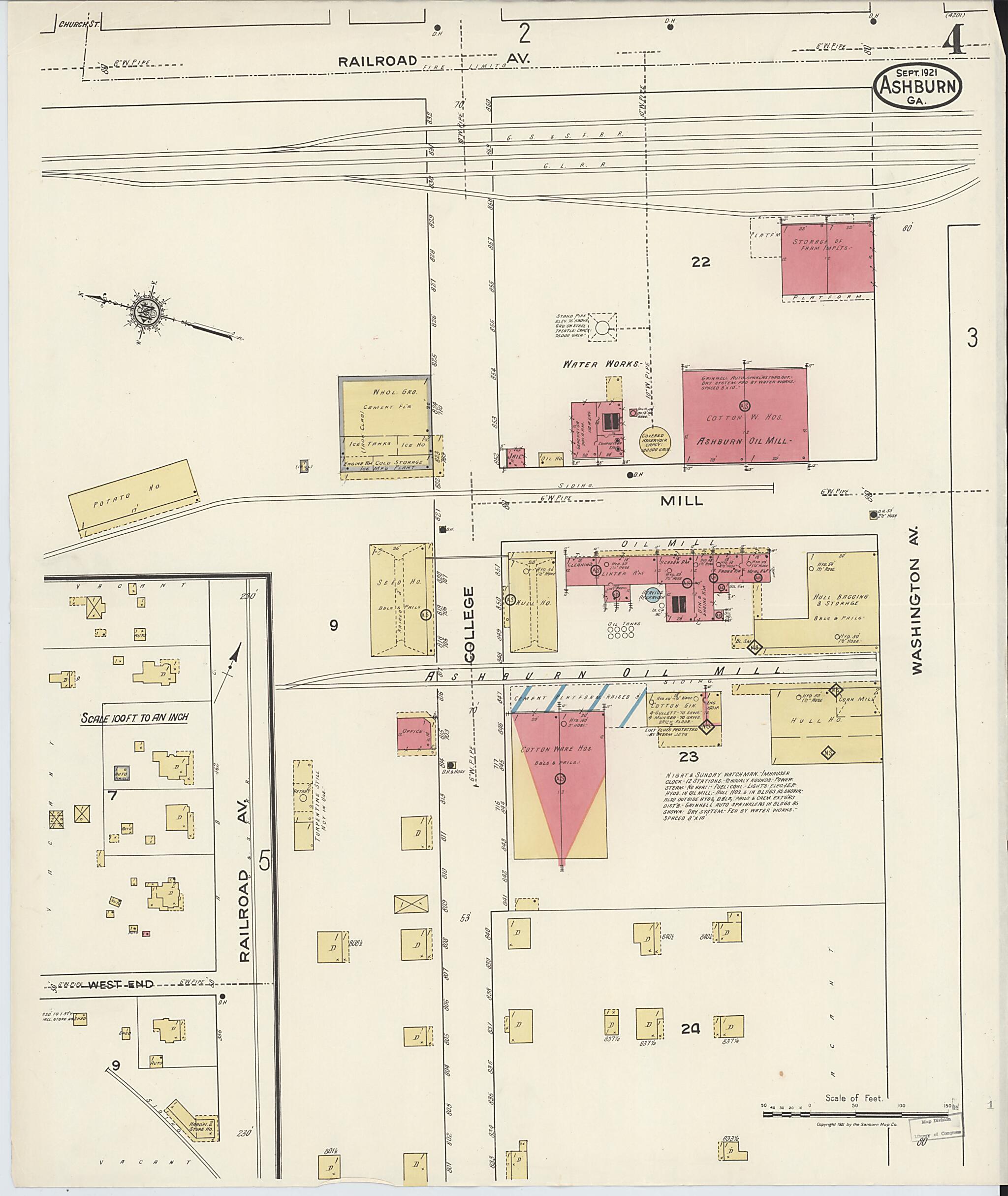 This old map of Ashburn, Turner County, Georgia was created by Sanborn Map Company in 1921