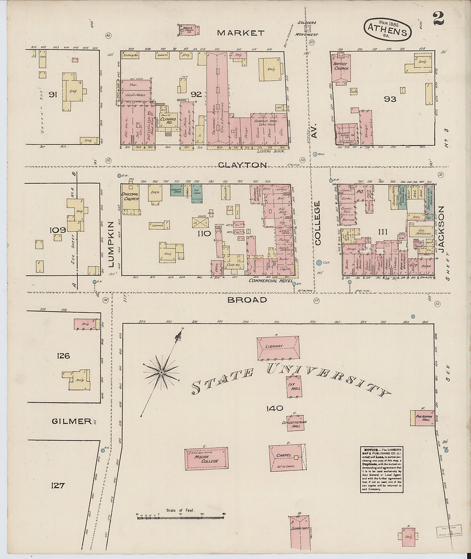 This old map of Athens, Clarke County, Georgia was created by Sanborn Map Company in 1885