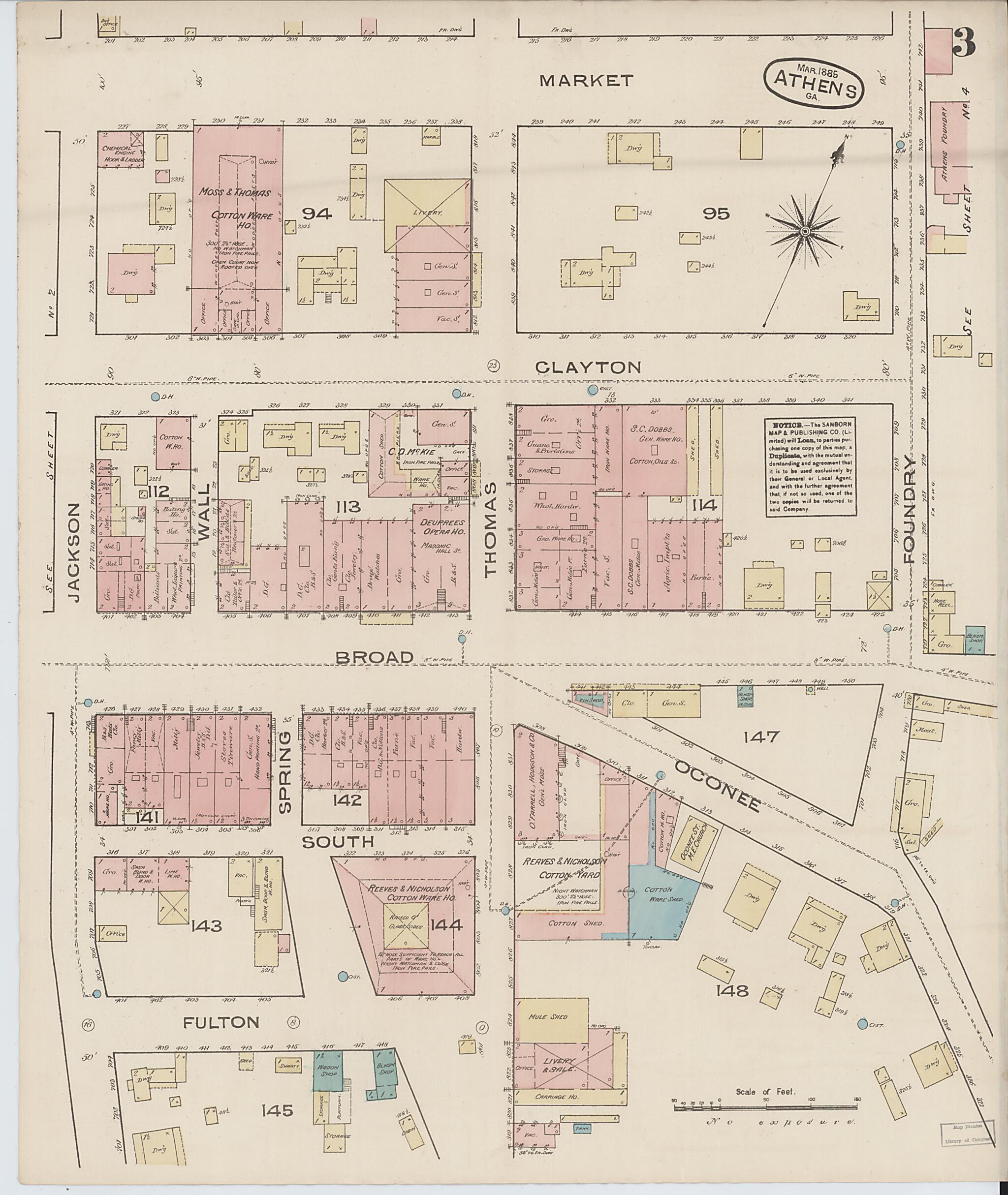 This old map of Athens, Clarke County, Georgia was created by Sanborn Map Company in 1885