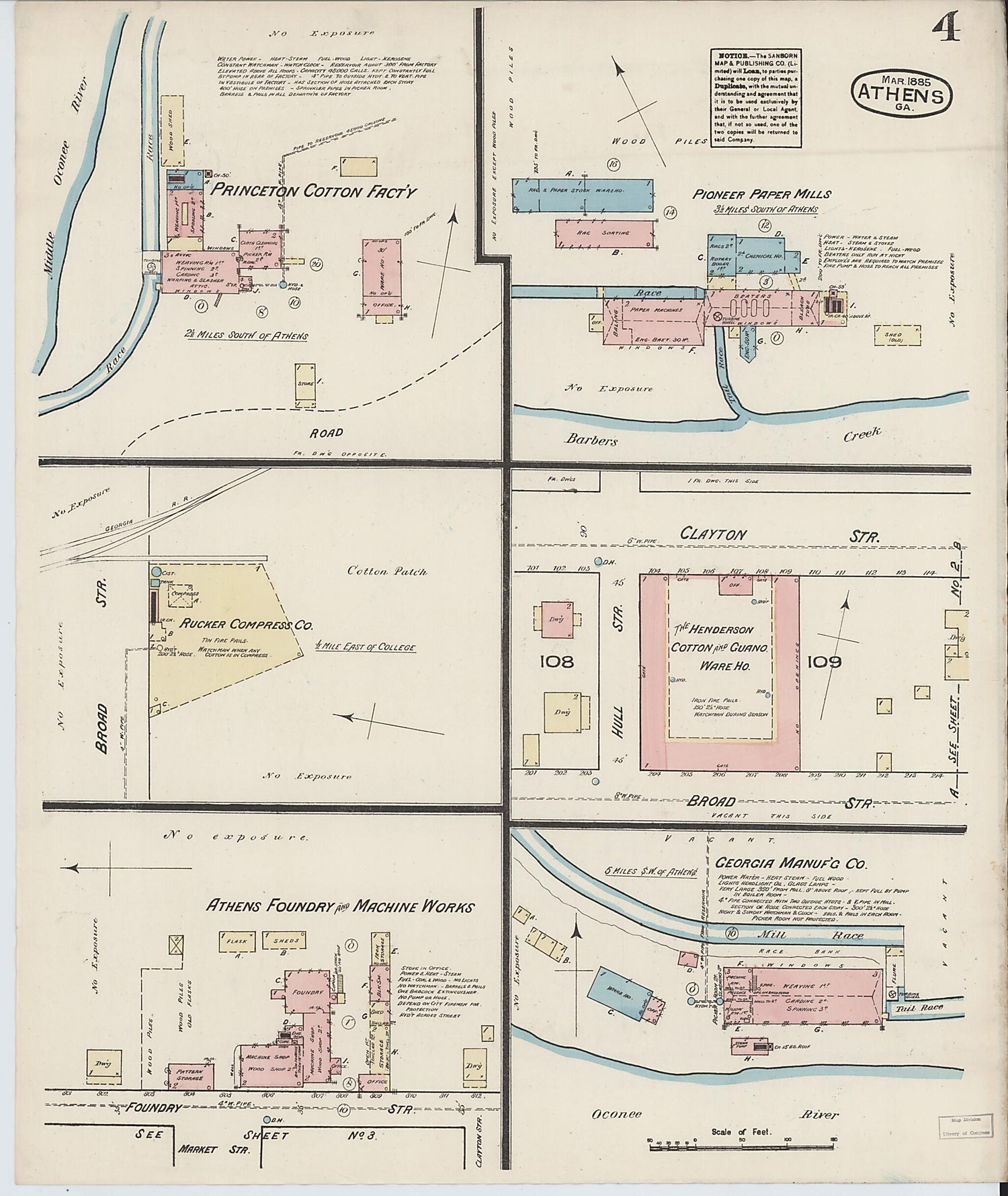 This old map of Athens, Clarke County, Georgia was created by Sanborn Map Company in 1885