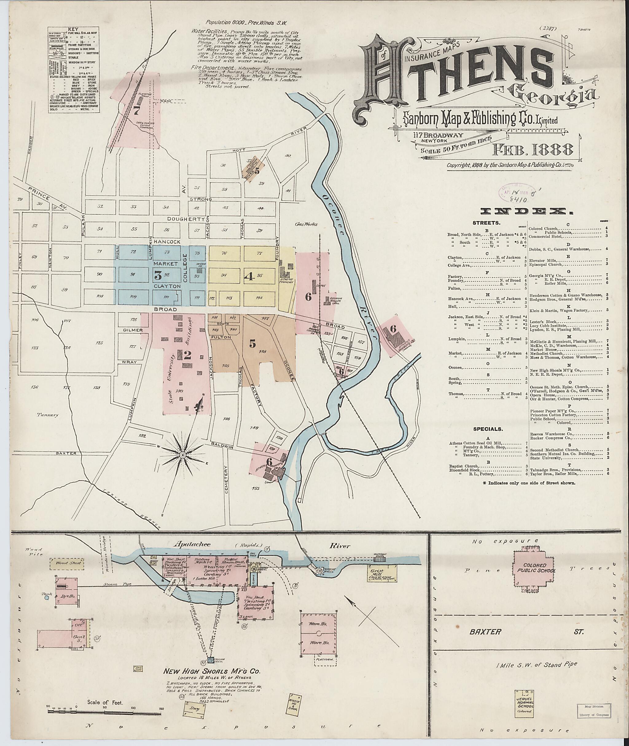 This old map of Athens, Clarke County, Georgia was created by Sanborn Map Company in 1888