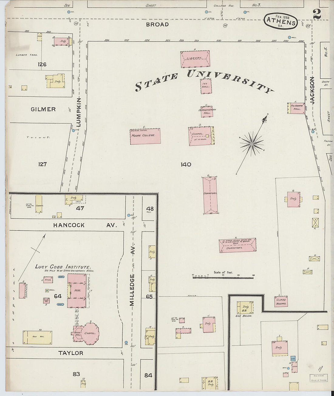 This old map of Athens, Clarke County, Georgia was created by Sanborn Map Company in 1888