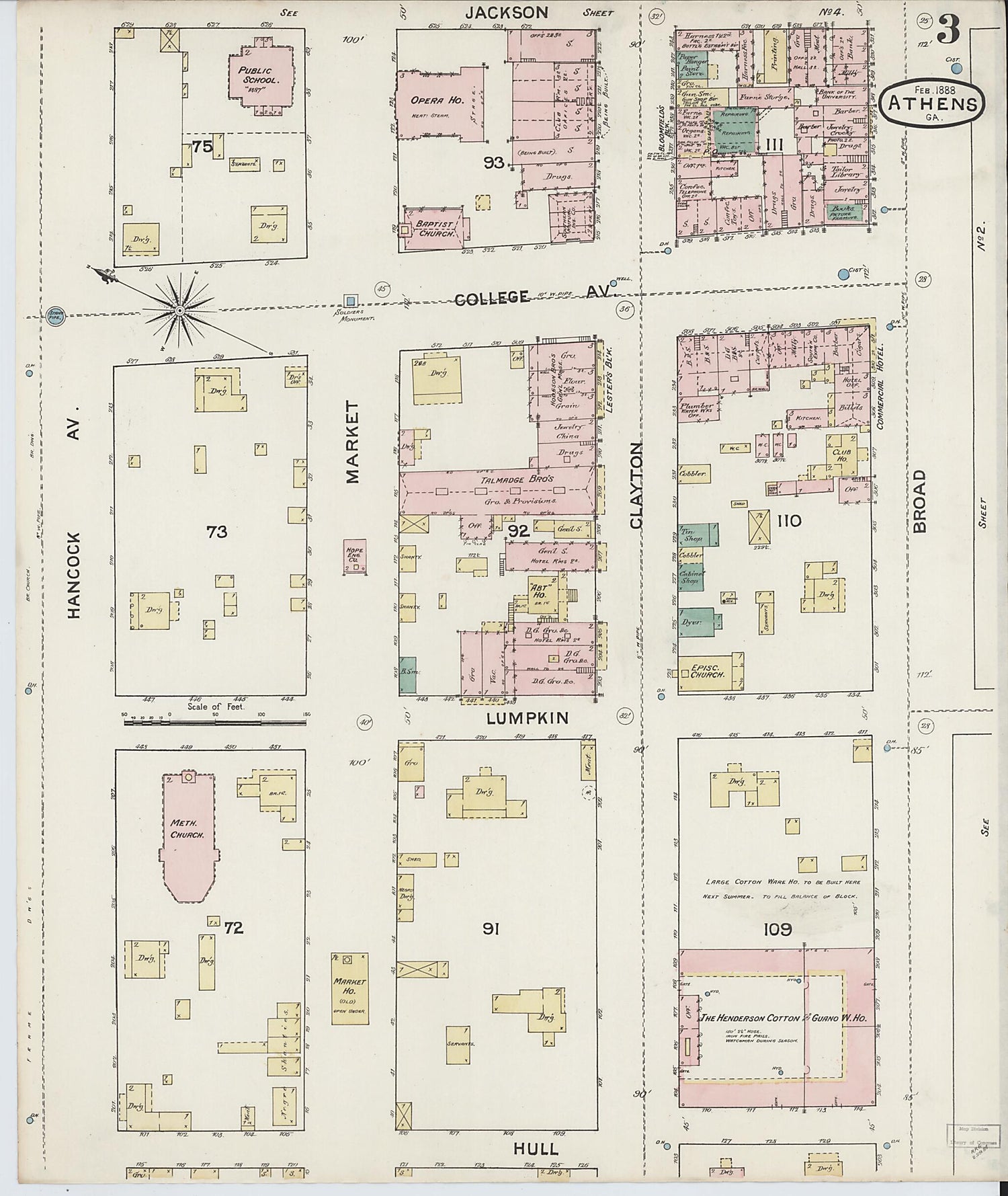 This old map of Athens, Clarke County, Georgia was created by Sanborn Map Company in 1888