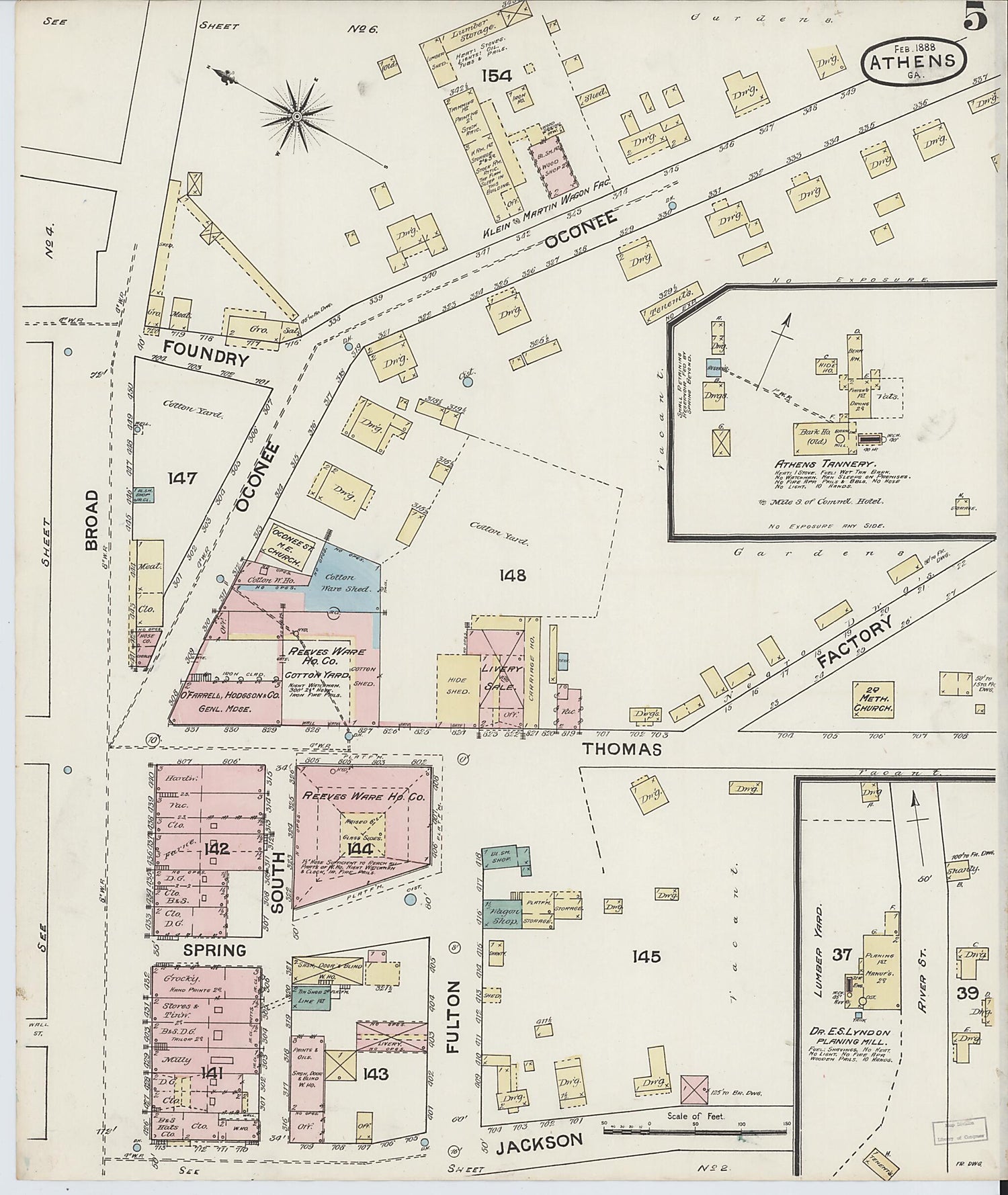 This old map of Athens, Clarke County, Georgia was created by Sanborn Map Company in 1888