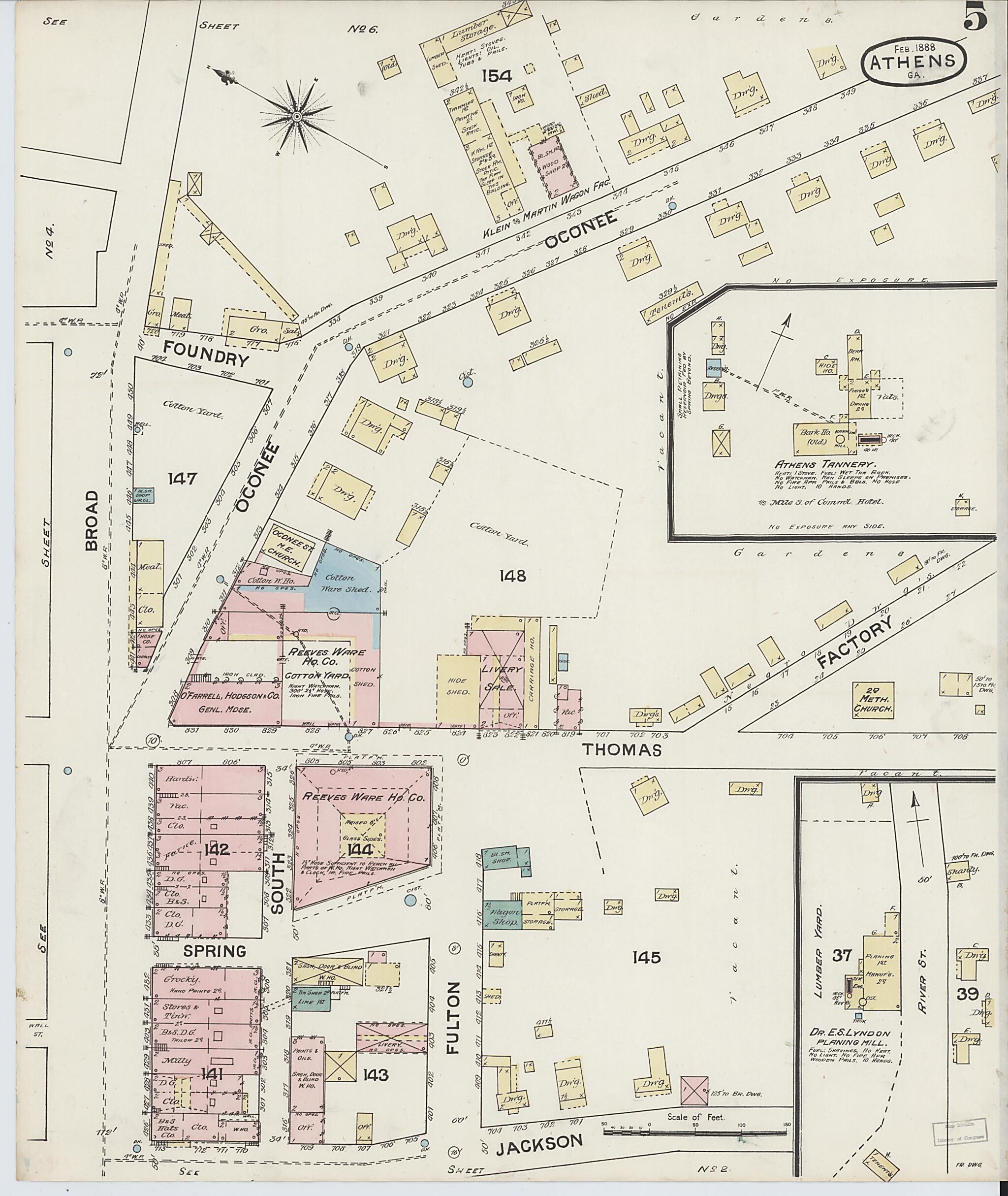 This old map of Athens, Clarke County, Georgia was created by Sanborn Map Company in 1888