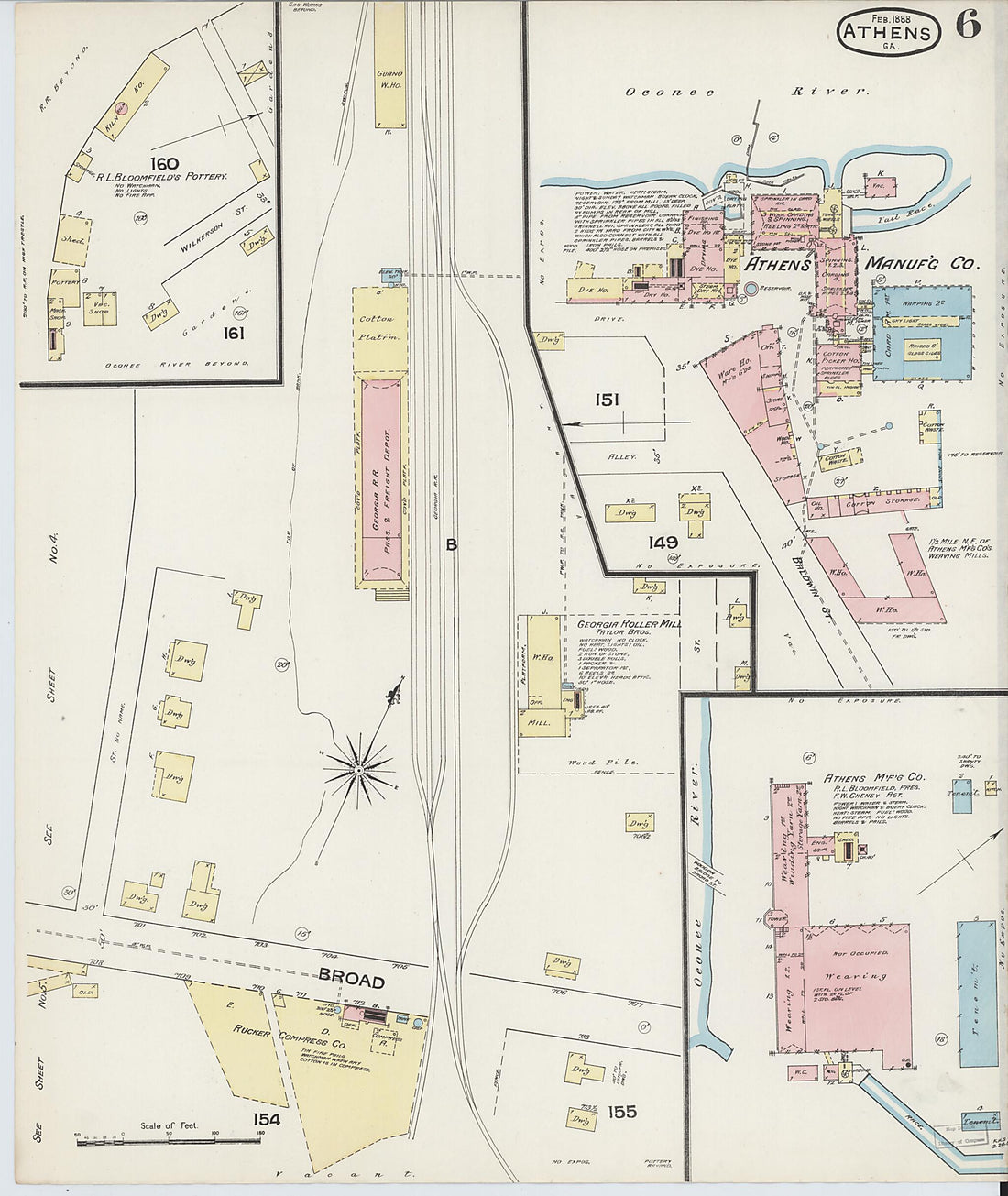 This old map of Athens, Clarke County, Georgia was created by Sanborn Map Company in 1888