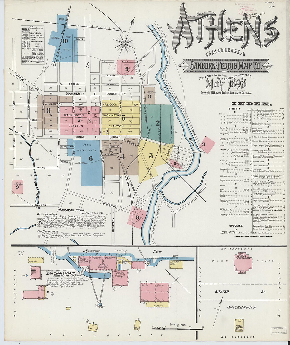 This old map of Athens, Clarke County, Georgia was created by Sanborn Map Company in 1893