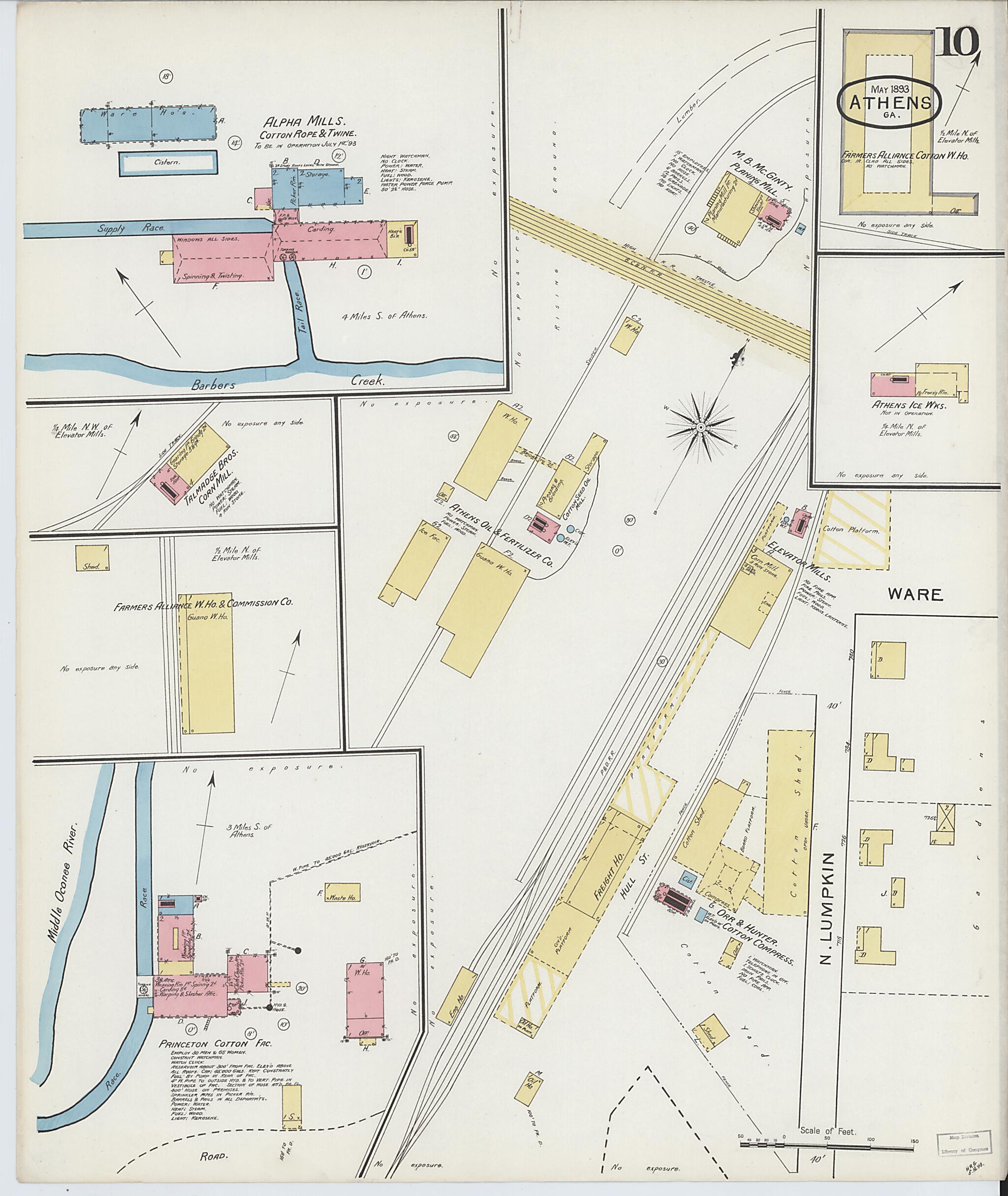 This old map of Athens, Clarke County, Georgia was created by Sanborn Map Company in 1893