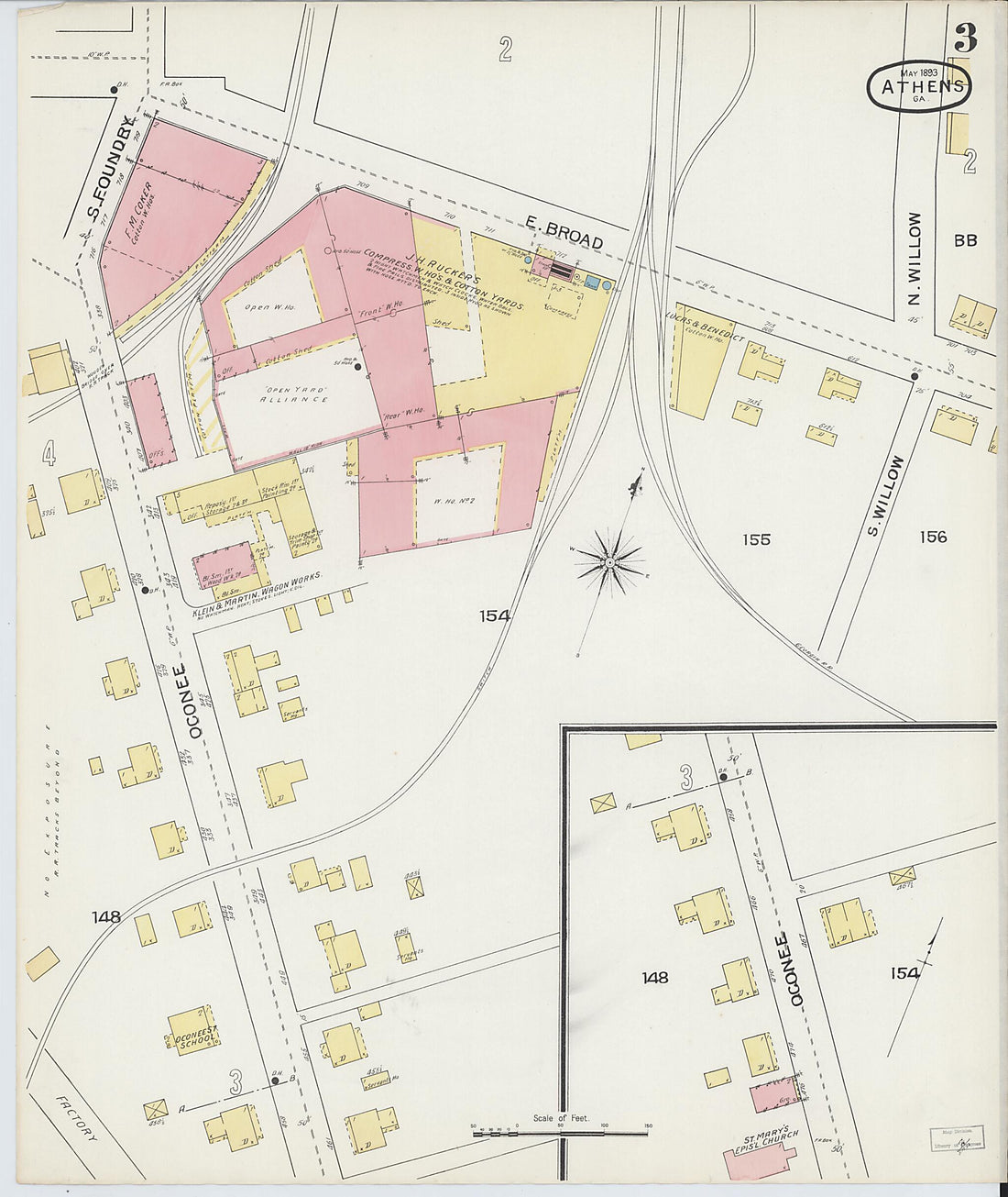 This old map of Athens, Clarke County, Georgia was created by Sanborn Map Company in 1893