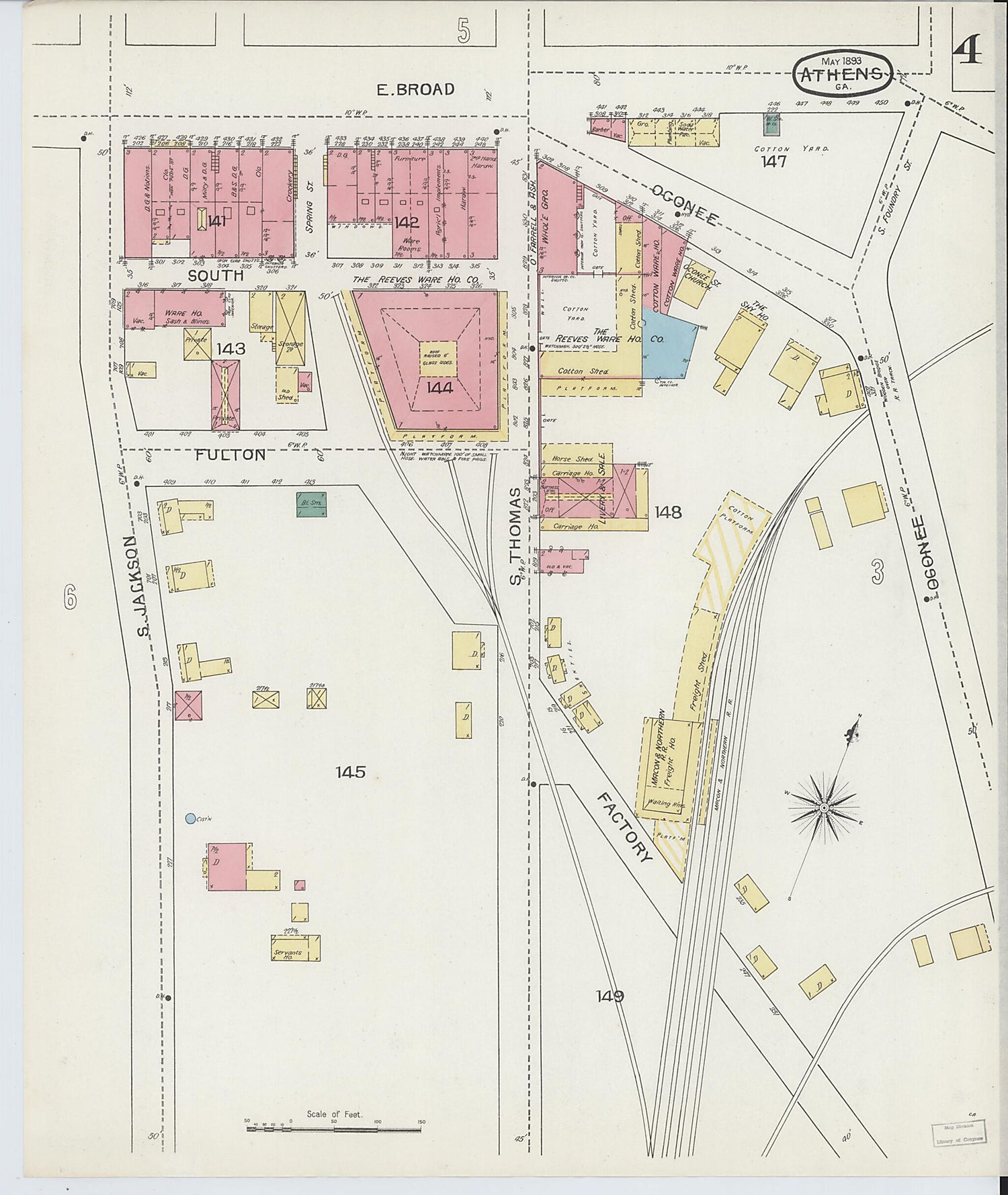 This old map of Athens, Clarke County, Georgia was created by Sanborn Map Company in 1893