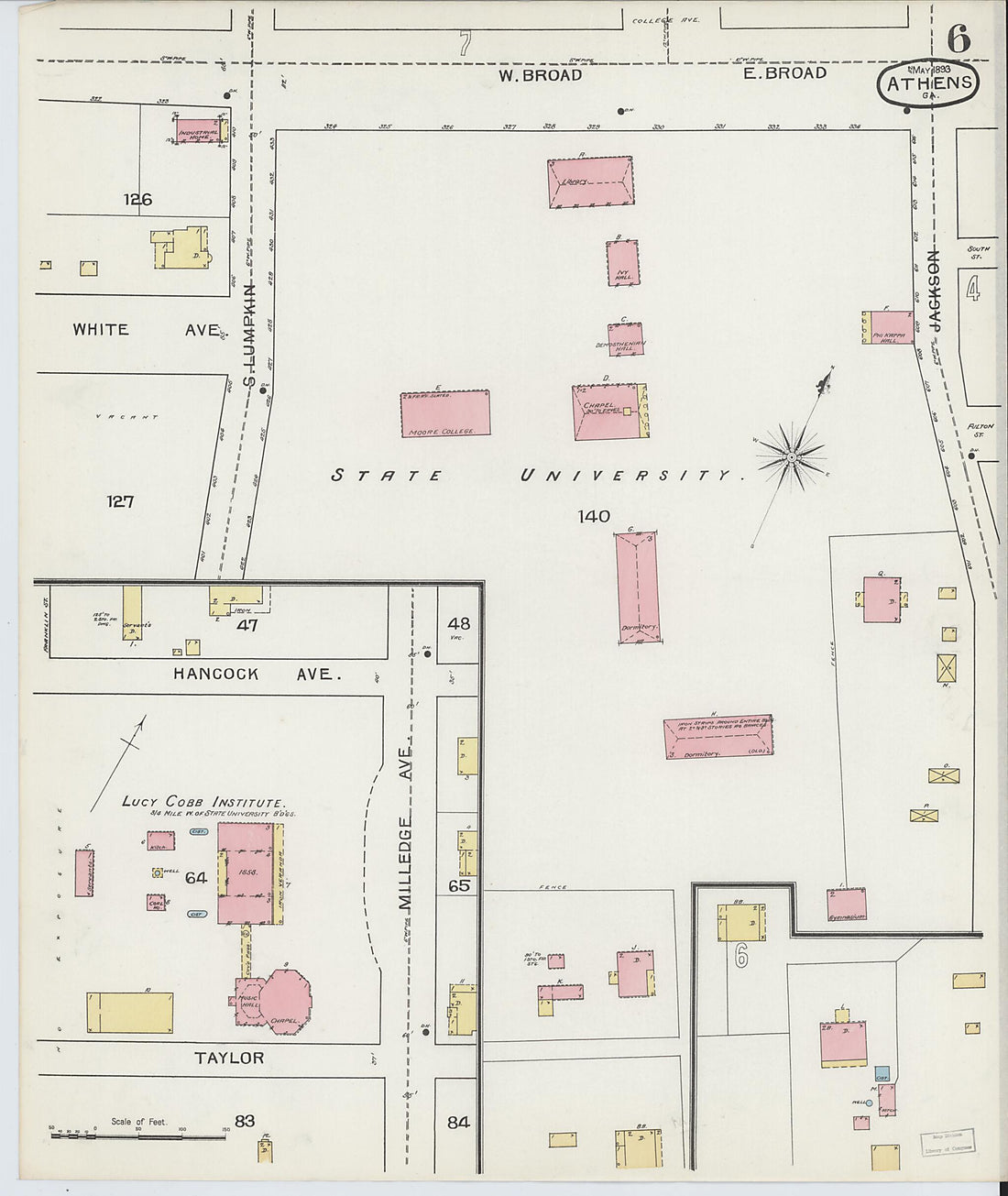 This old map of Athens, Clarke County, Georgia was created by Sanborn Map Company in 1893