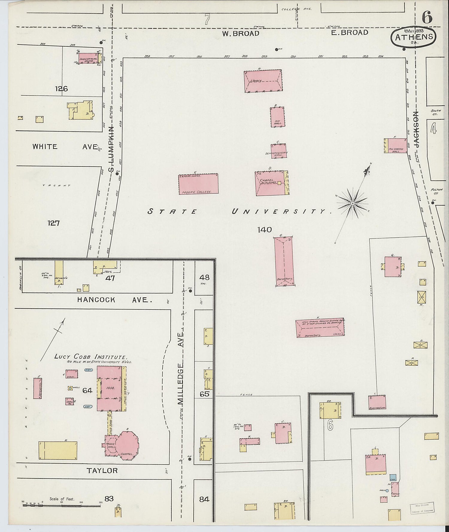 This old map of Athens, Clarke County, Georgia was created by Sanborn Map Company in 1893