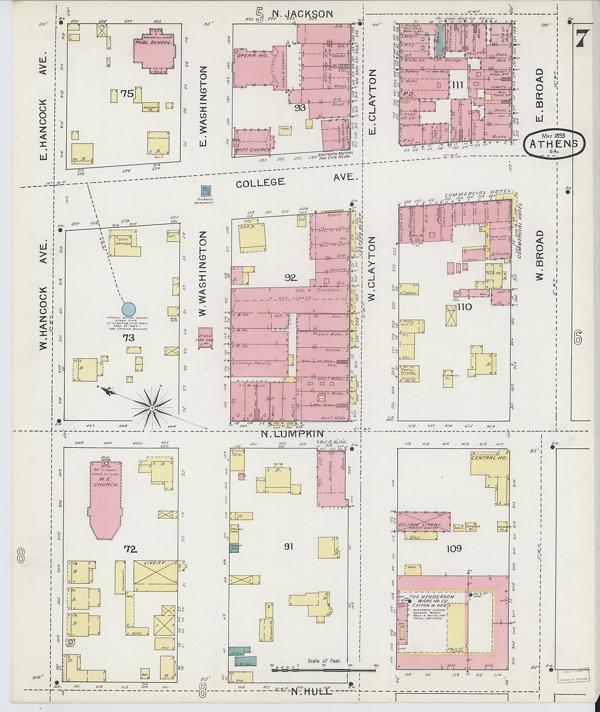 This old map of Athens, Clarke County, Georgia was created by Sanborn Map Company in 1893