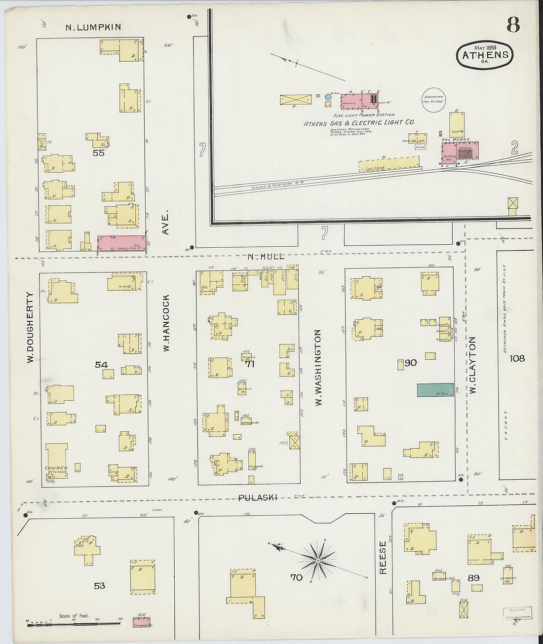 This old map of Athens, Clarke County, Georgia was created by Sanborn Map Company in 1893