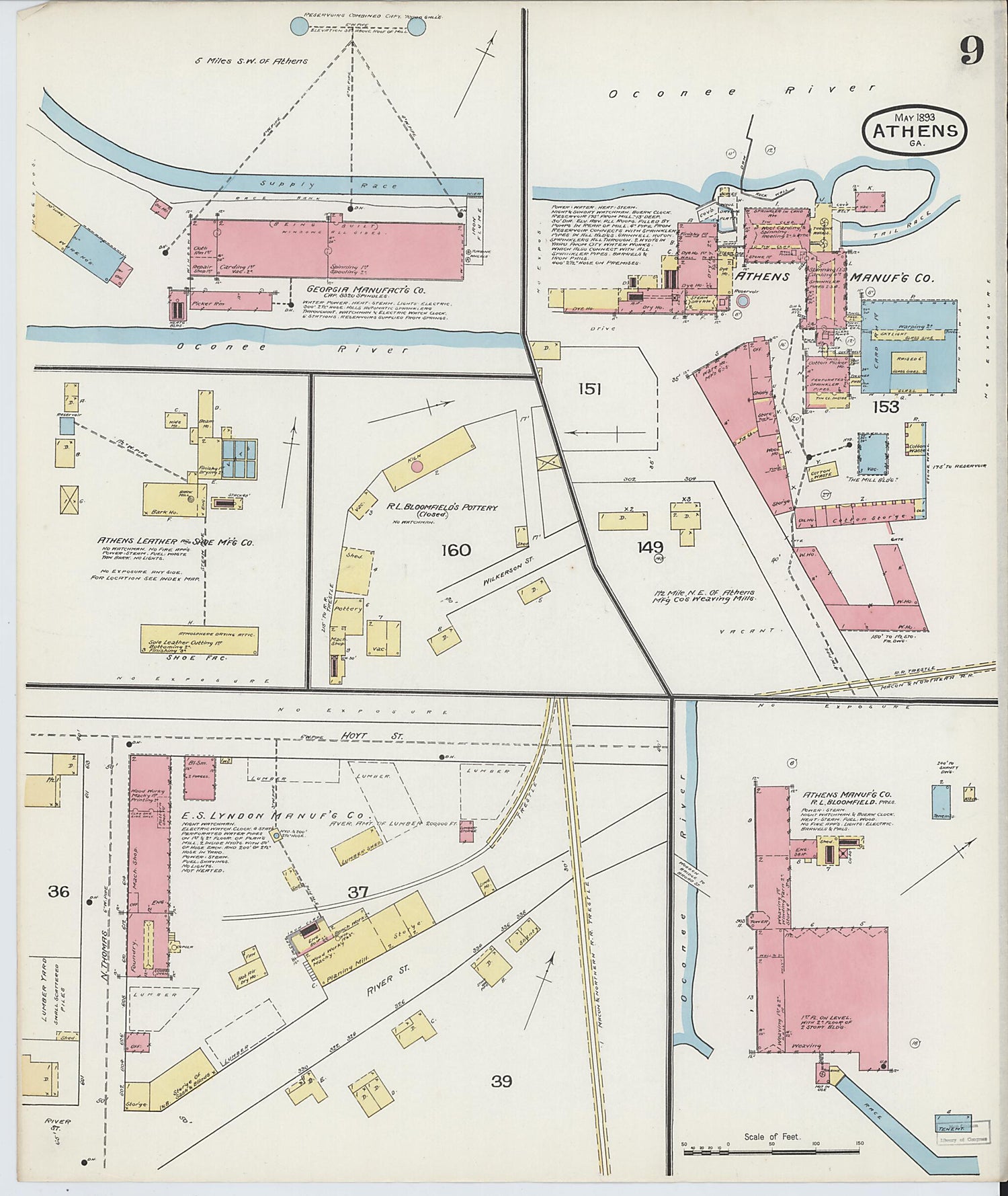 This old map of Athens, Clarke County, Georgia was created by Sanborn Map Company in 1893