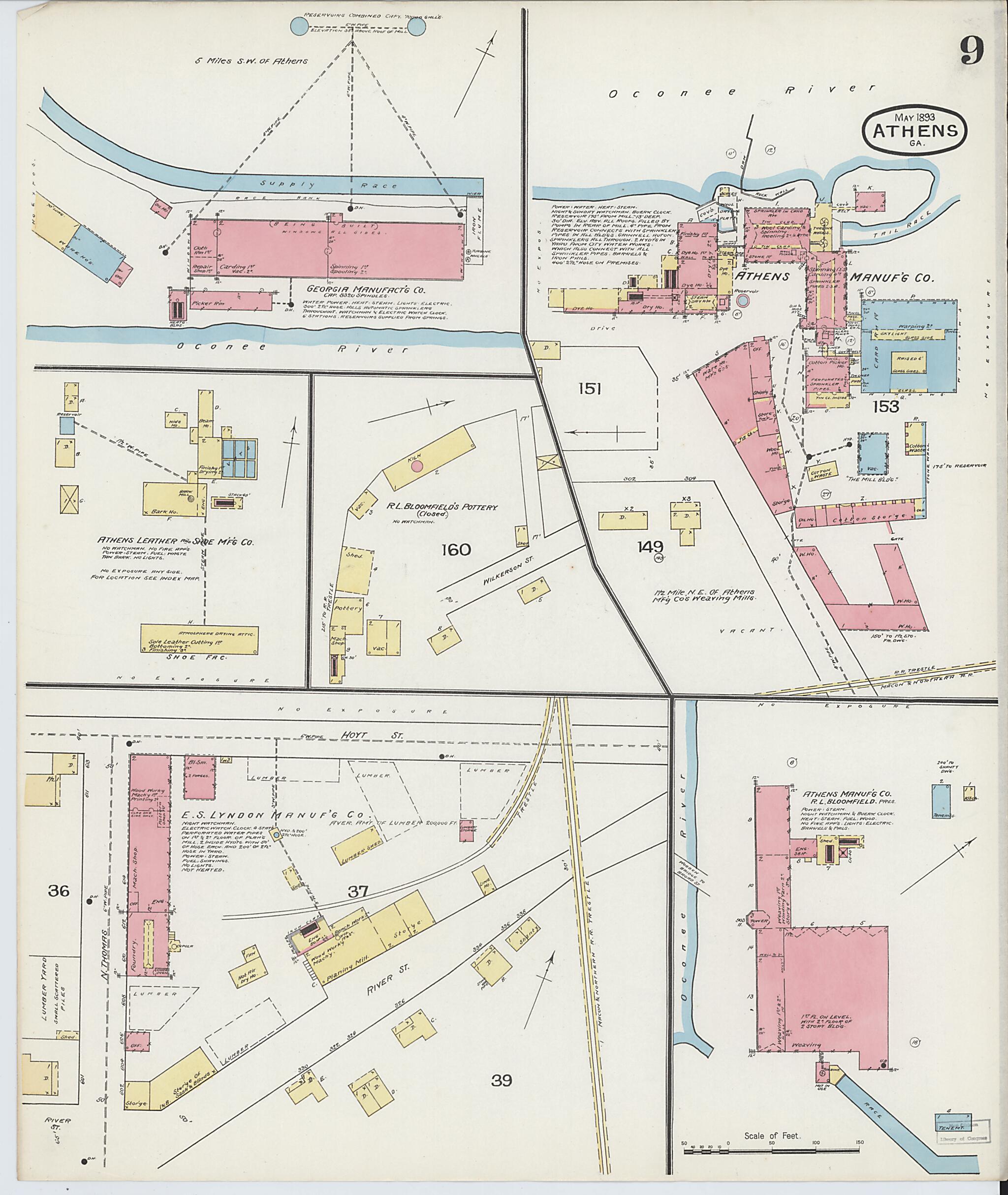 This old map of Athens, Clarke County, Georgia was created by Sanborn Map Company in 1893