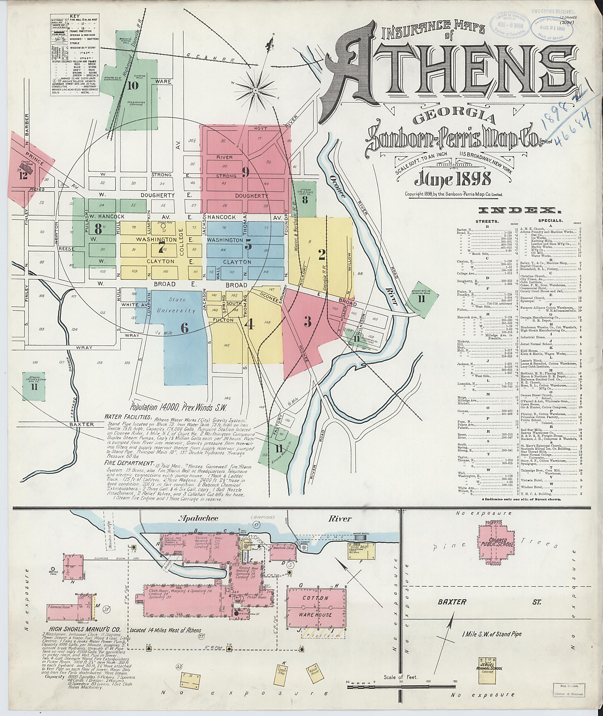 This old map of Athens, Clarke County, Georgia was created by Sanborn Map Company in 1898