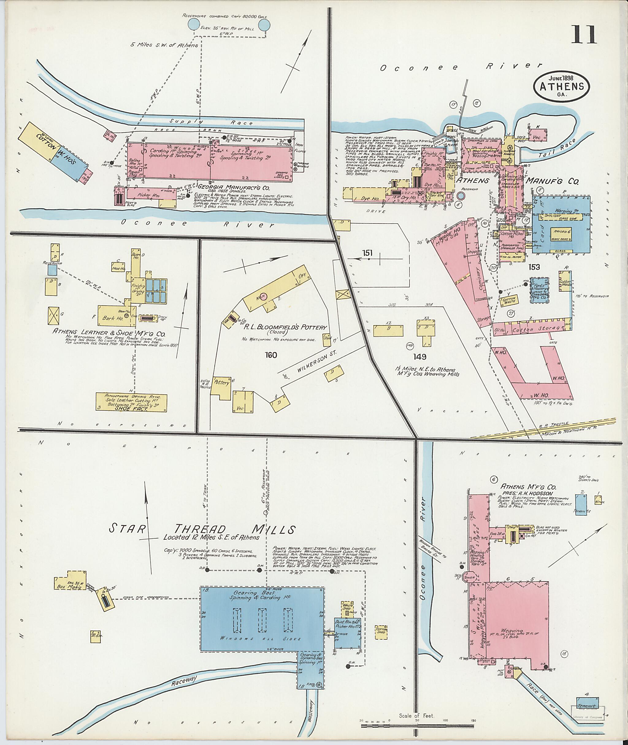 This old map of Athens, Clarke County, Georgia was created by Sanborn Map Company in 1898