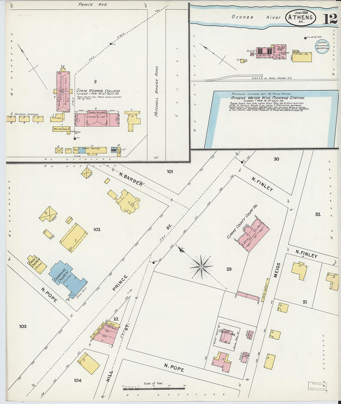 This old map of Athens, Clarke County, Georgia was created by Sanborn Map Company in 1898