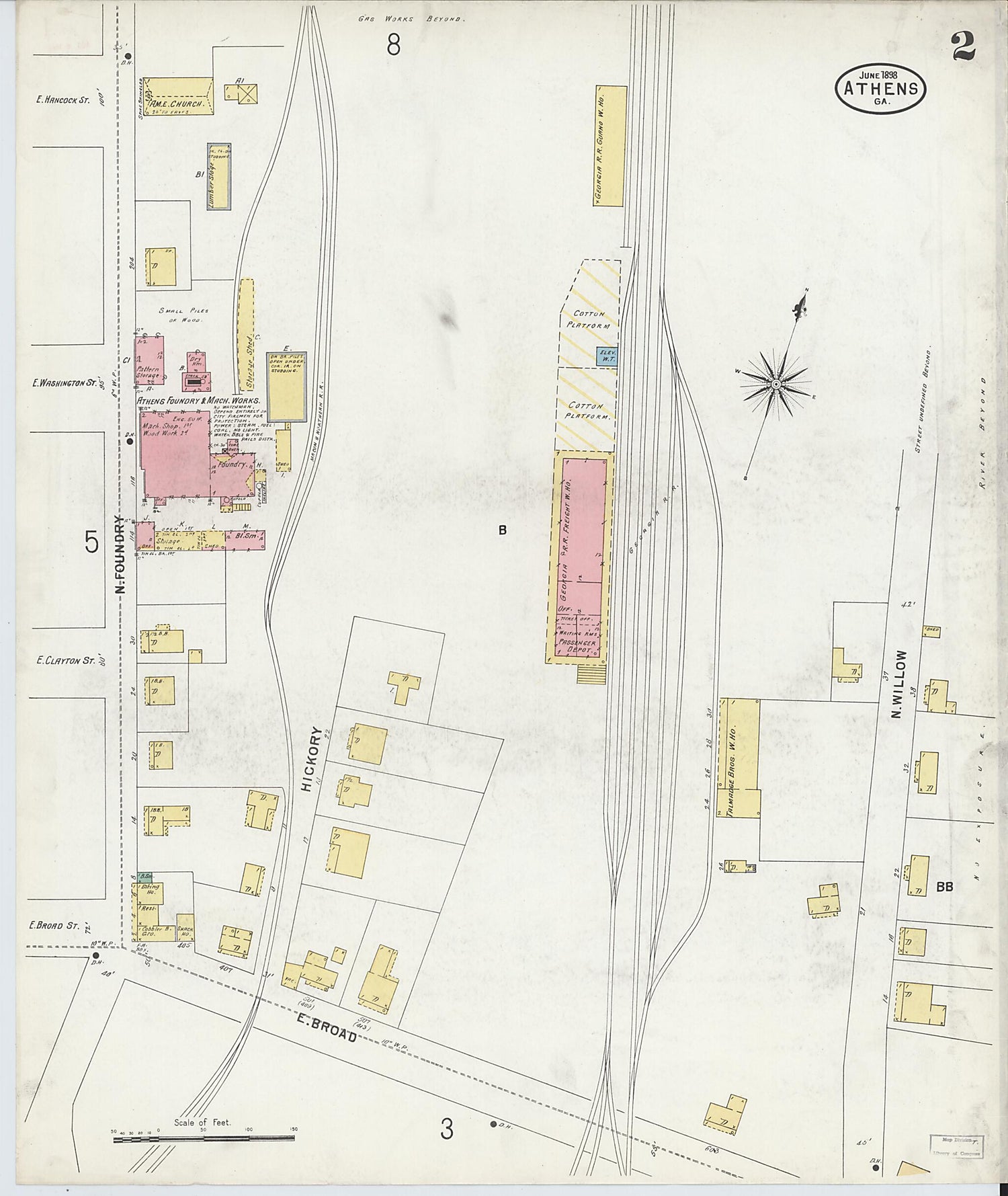 This old map of Athens, Clarke County, Georgia was created by Sanborn Map Company in 1898