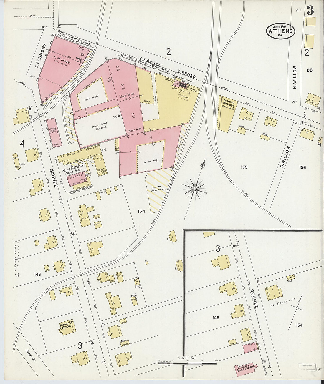 This old map of Athens, Clarke County, Georgia was created by Sanborn Map Company in 1898