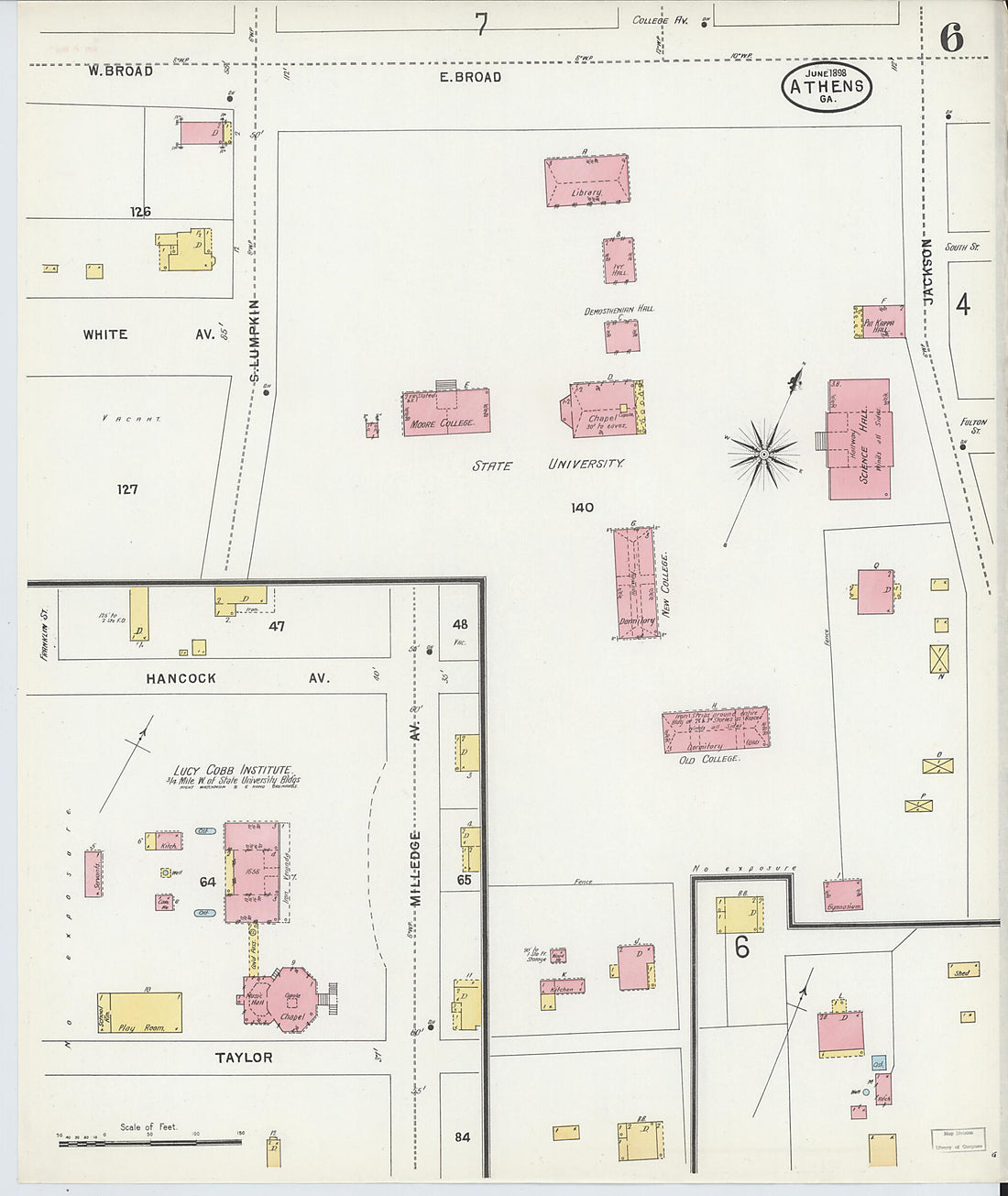 This old map of Athens, Clarke County, Georgia was created by Sanborn Map Company in 1898