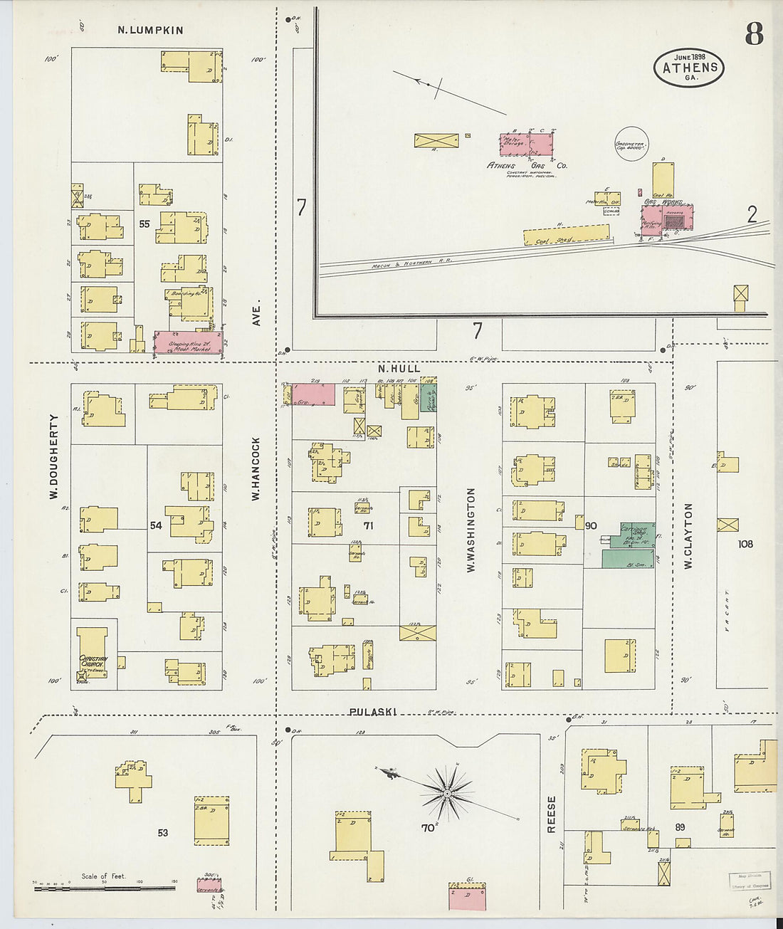 This old map of Athens, Clarke County, Georgia was created by Sanborn Map Company in 1898