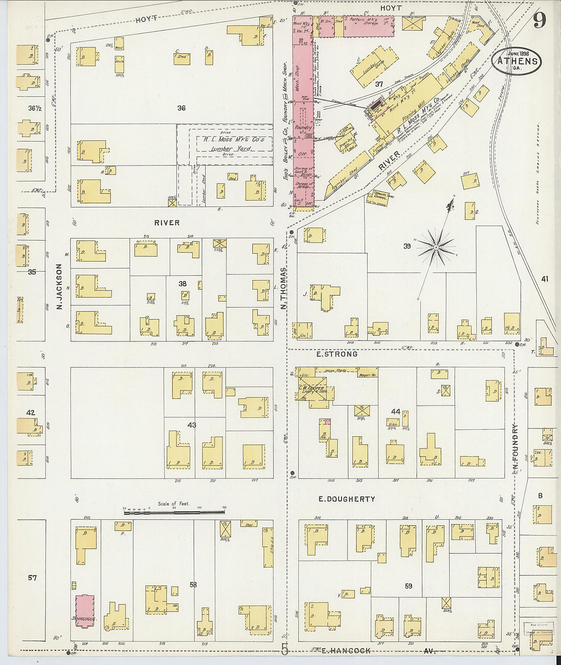 This old map of Athens, Clarke County, Georgia was created by Sanborn Map Company in 1898