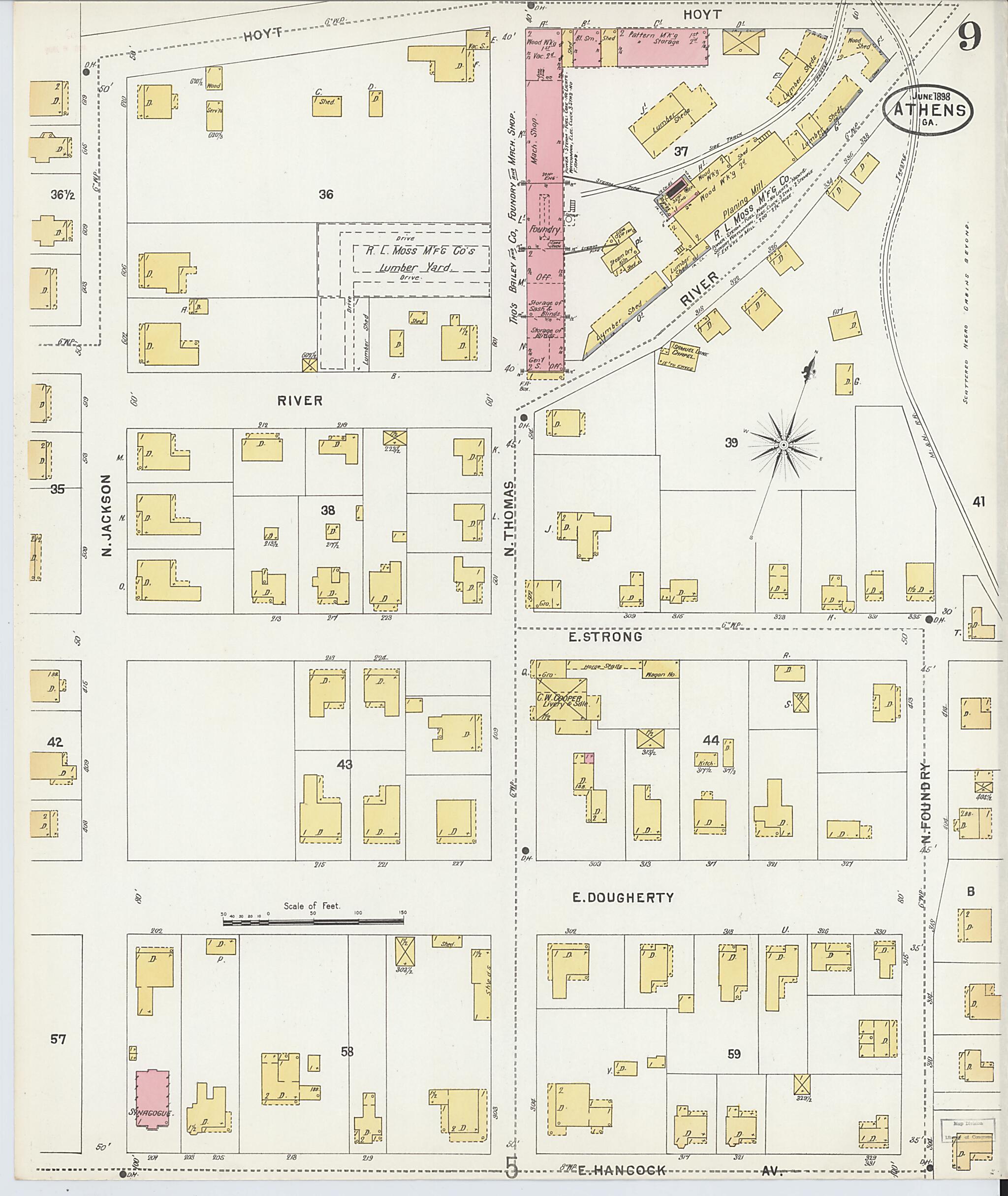 This old map of Athens, Clarke County, Georgia was created by Sanborn Map Company in 1898