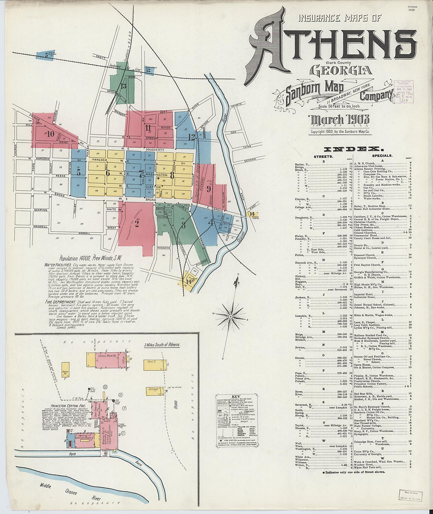 This old map of Athens, Clarke County, Georgia was created by Sanborn Map Company in 1903