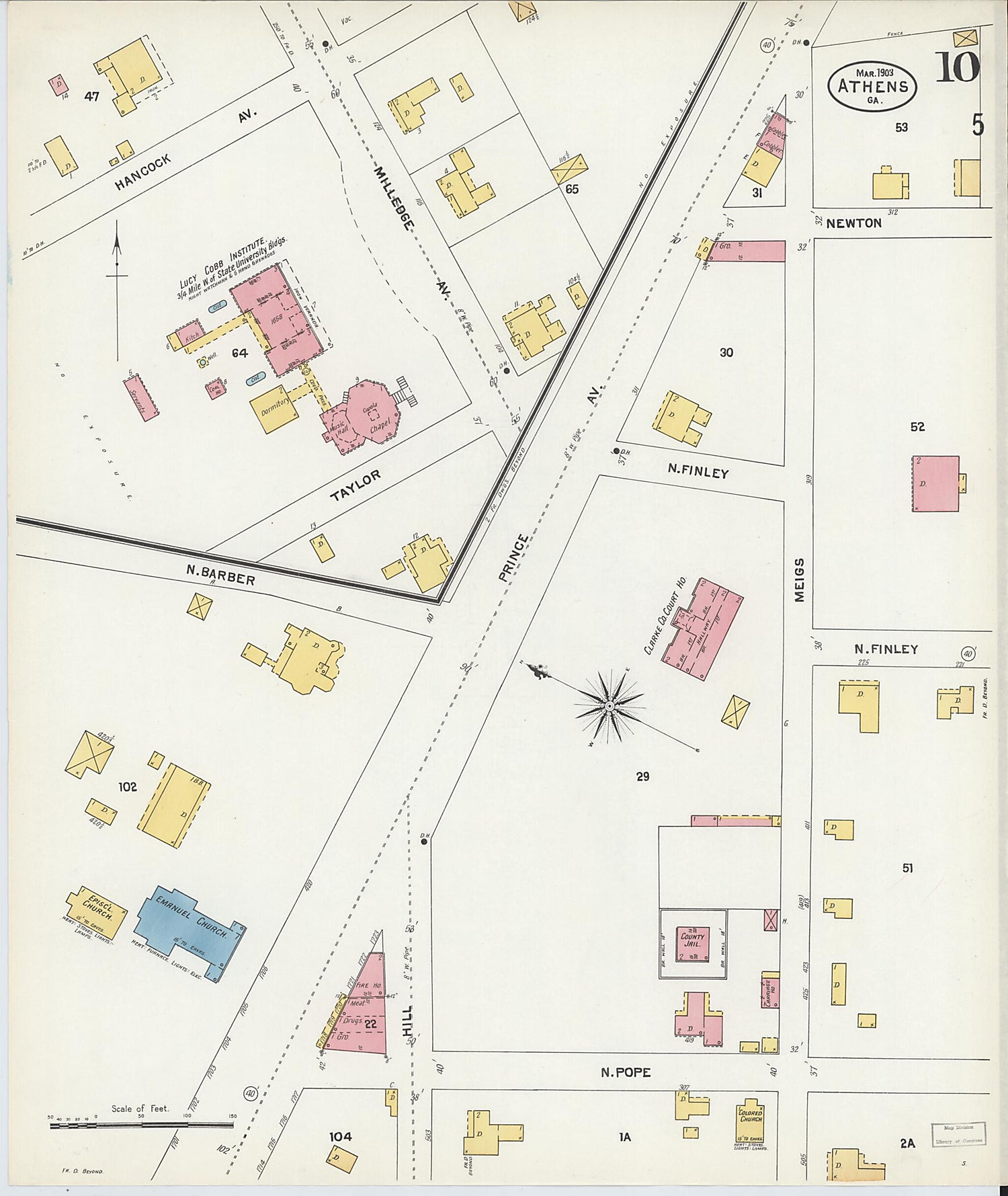 This old map of Athens, Clarke County, Georgia was created by Sanborn Map Company in 1903