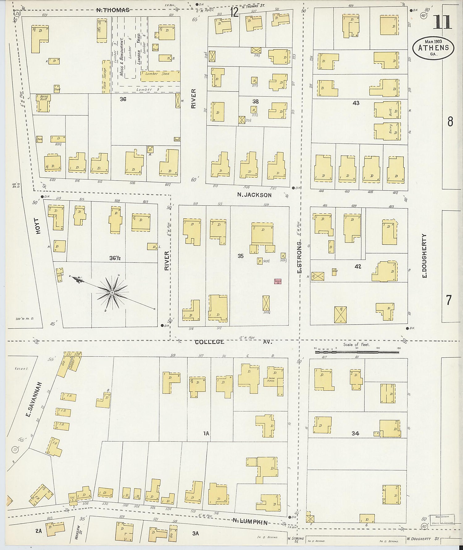 This old map of Athens, Clarke County, Georgia was created by Sanborn Map Company in 1903