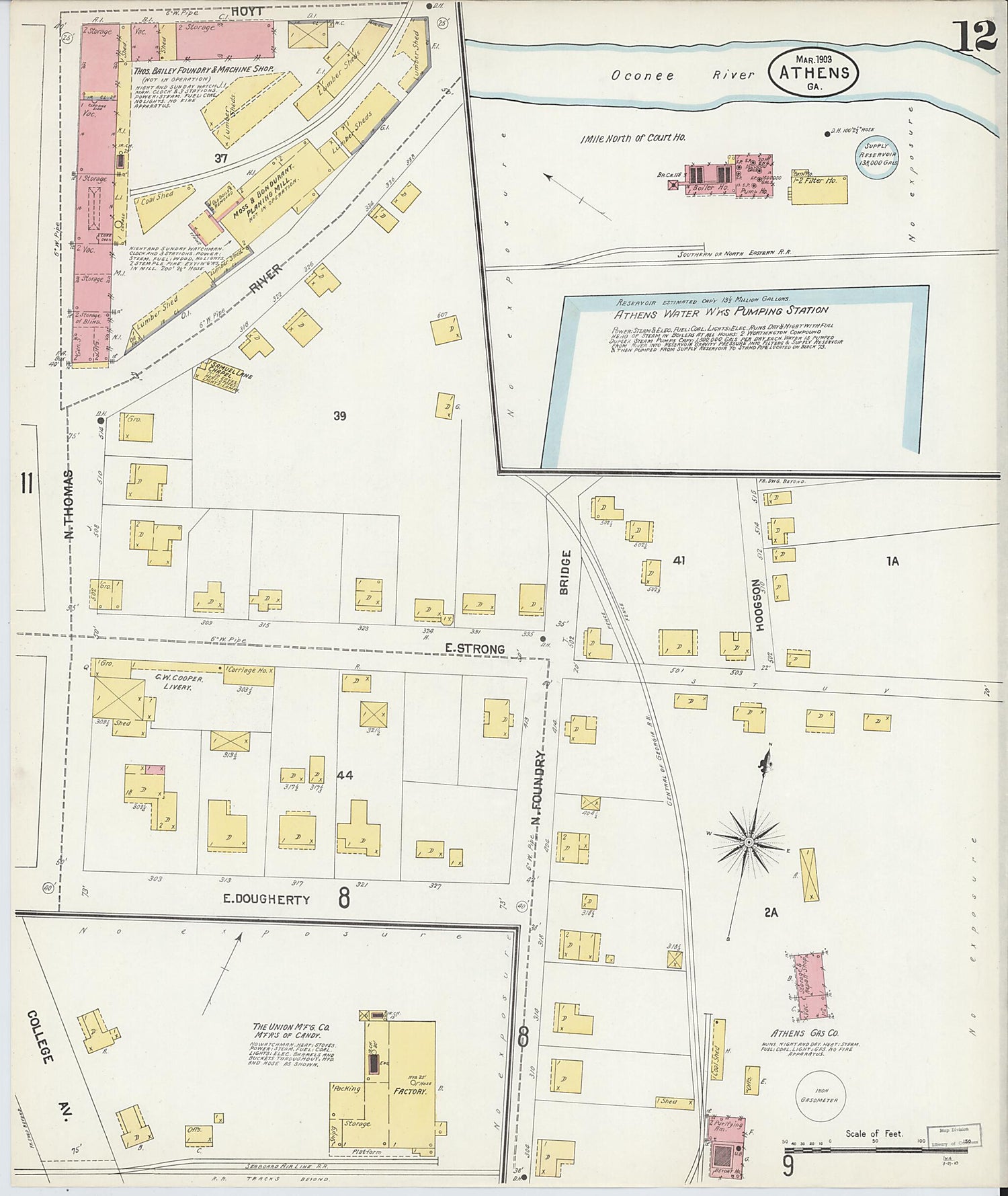 This old map of Athens, Clarke County, Georgia was created by Sanborn Map Company in 1903