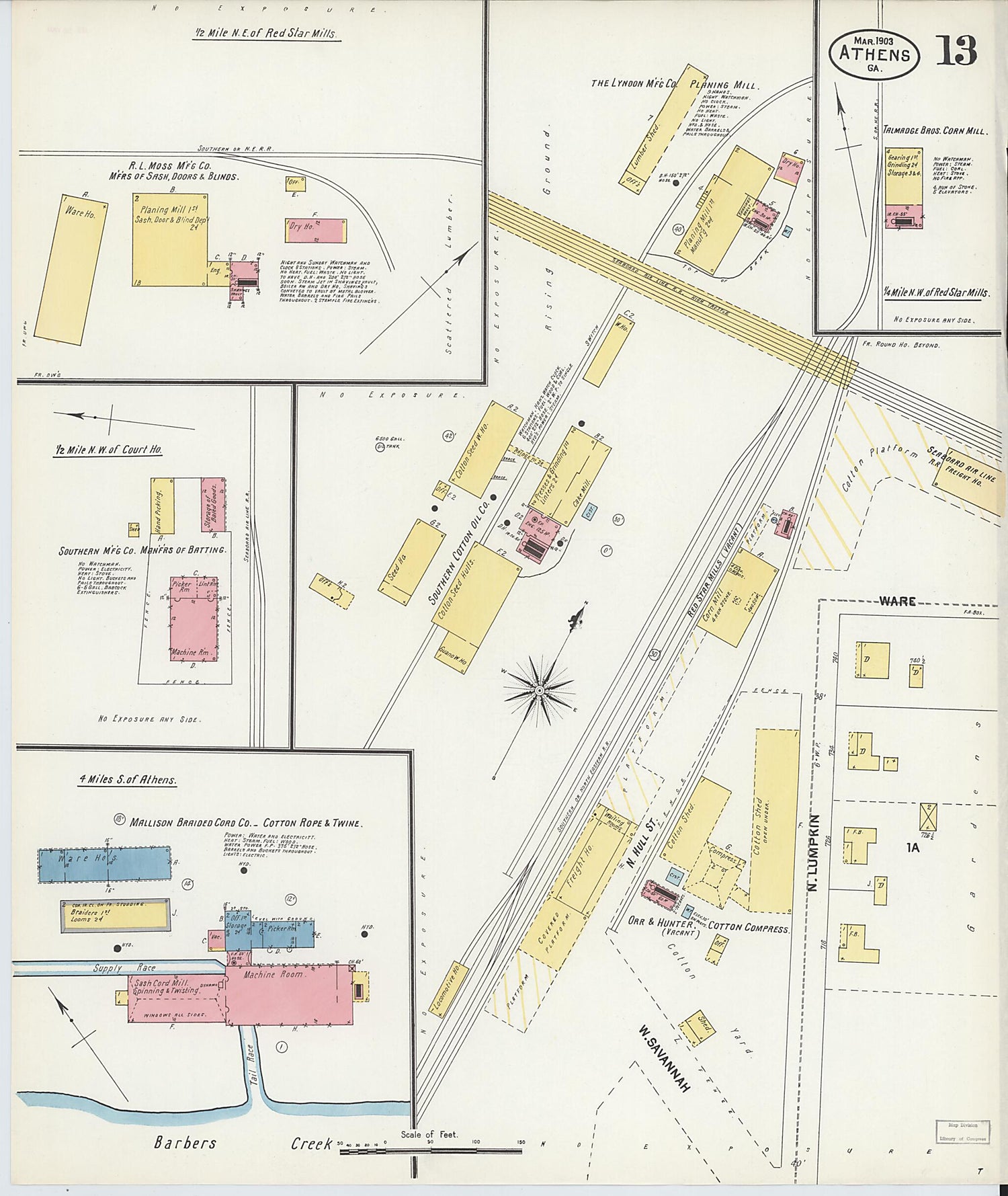 This old map of Athens, Clarke County, Georgia was created by Sanborn Map Company in 1903