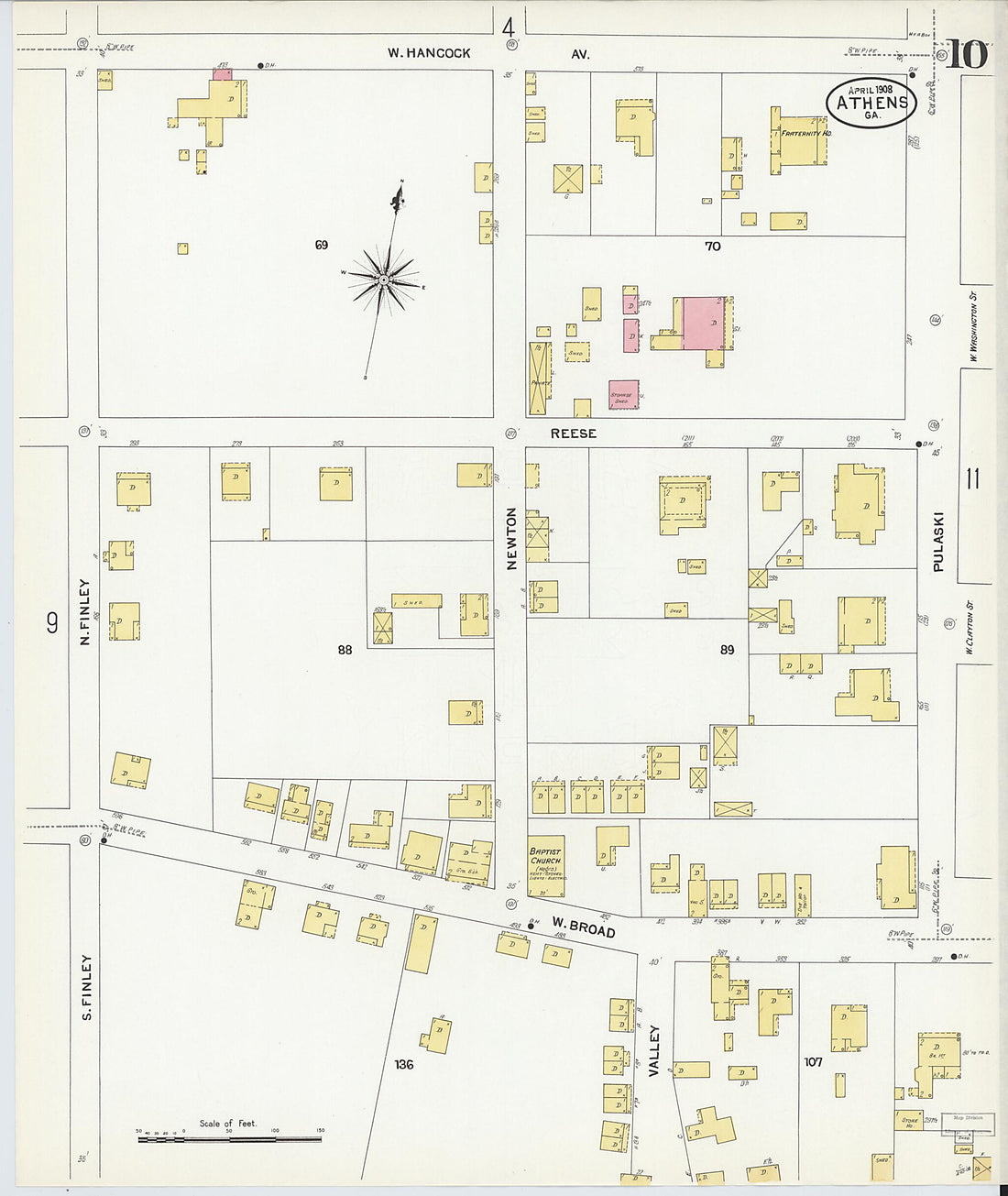 This old map of Athens, Clarke County, Georgia was created by Sanborn Map Company in 1908