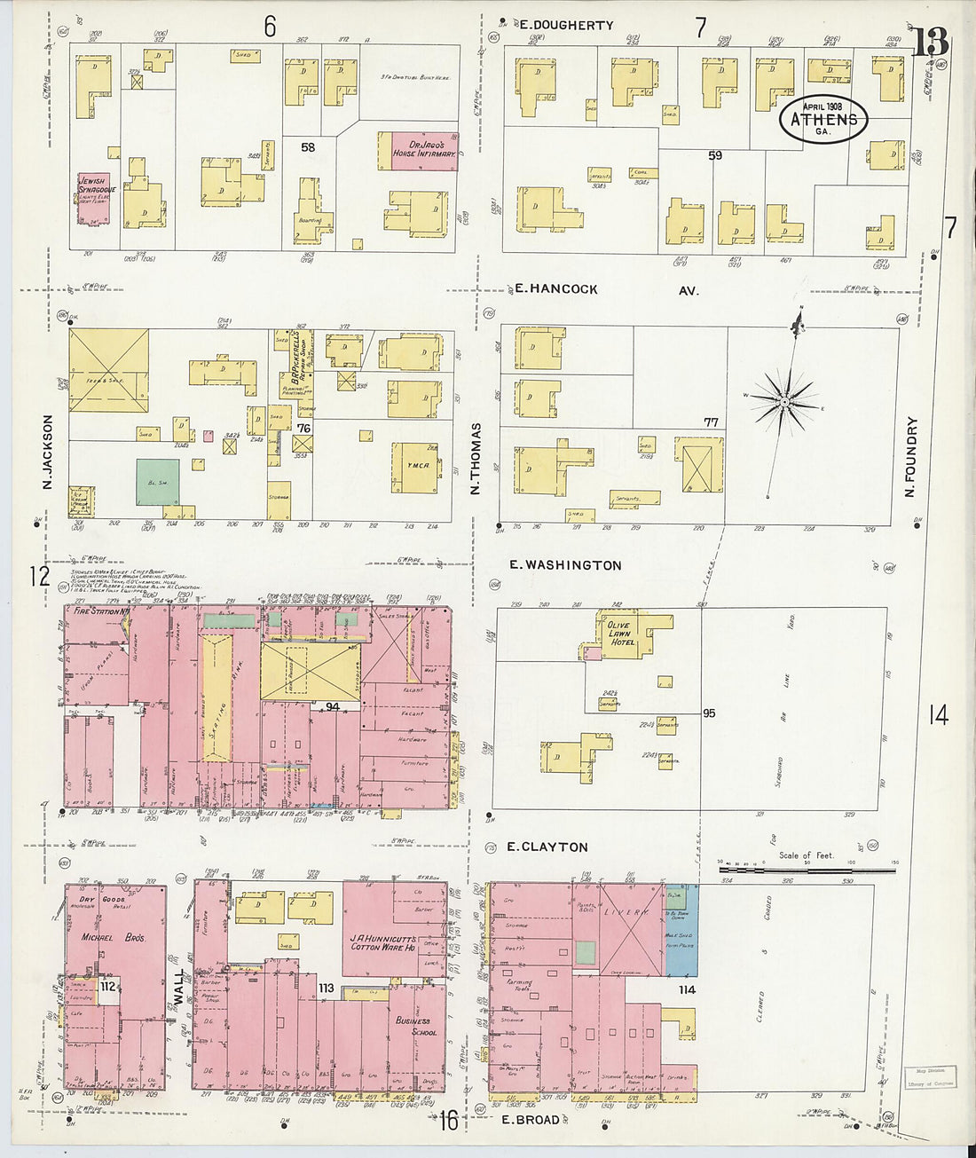 This old map of Athens, Clarke County, Georgia was created by Sanborn Map Company in 1908