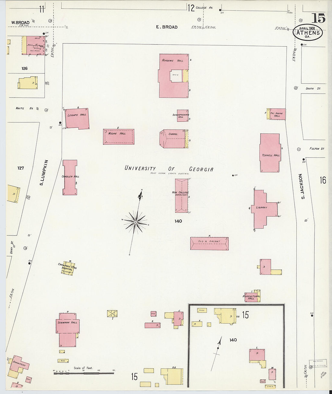 This old map of Athens, Clarke County, Georgia was created by Sanborn Map Company in 1908