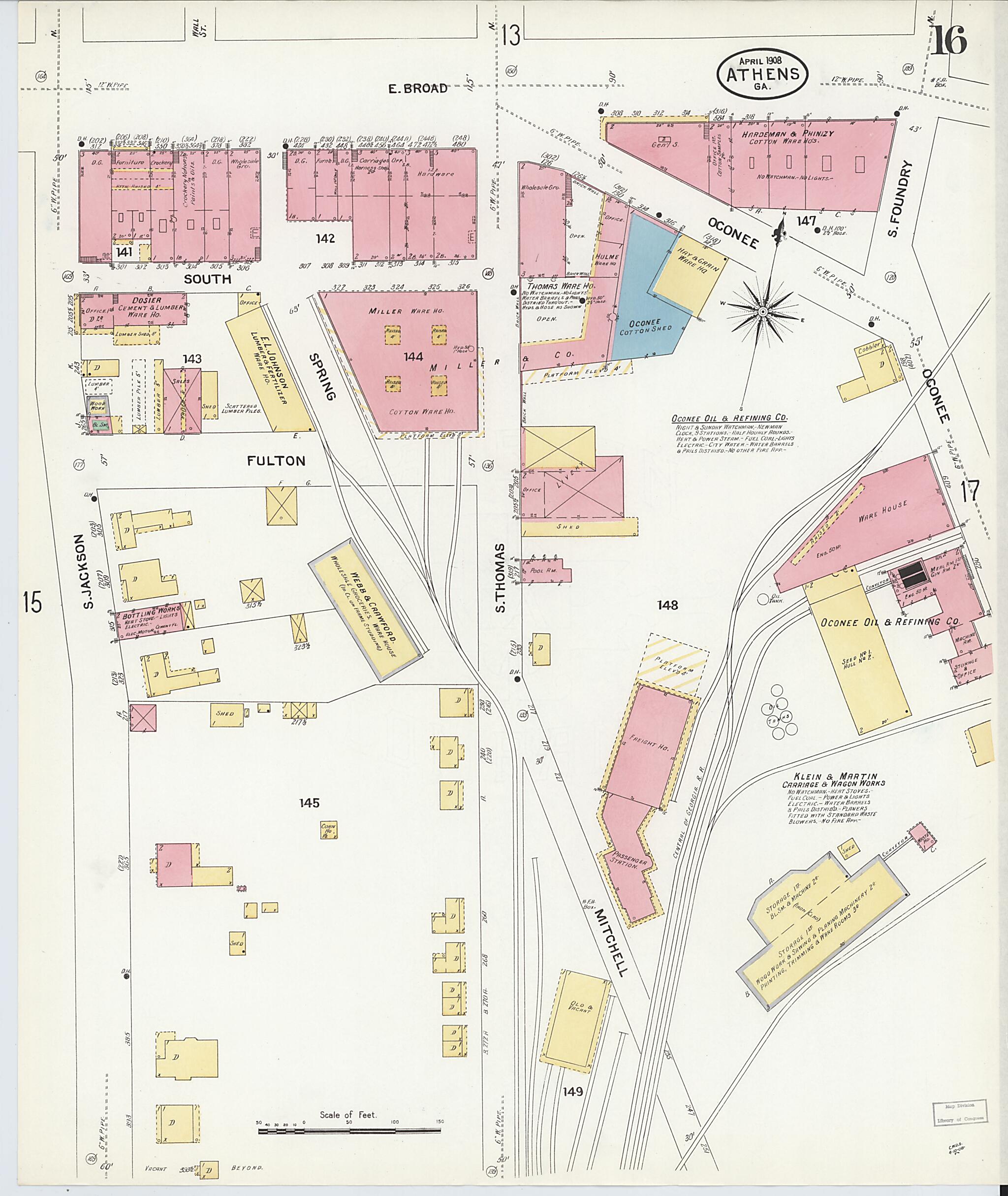 This old map of Athens, Clarke County, Georgia was created by Sanborn Map Company in 1908