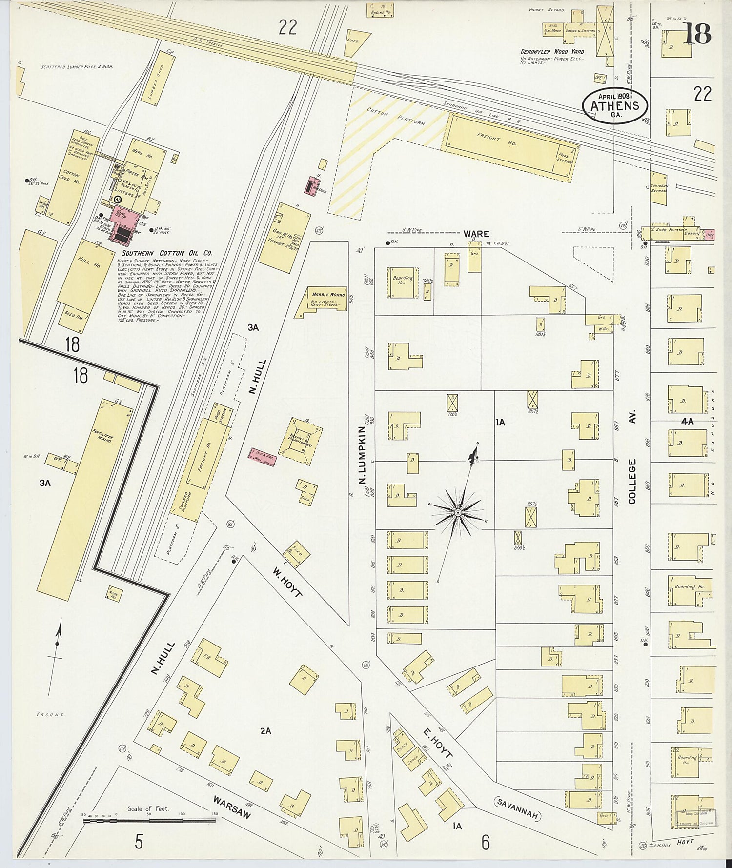 This old map of Athens, Clarke County, Georgia was created by Sanborn Map Company in 1908