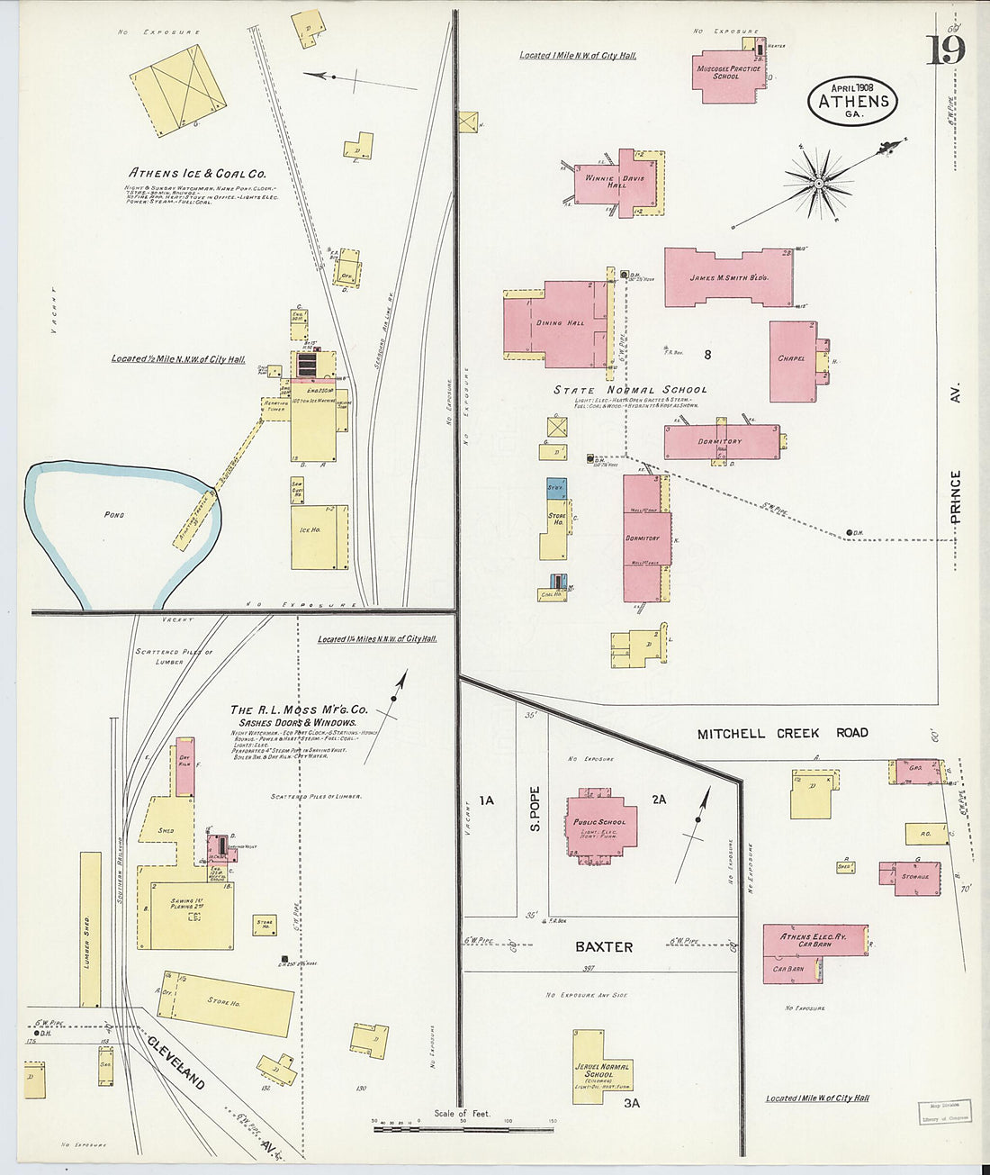 This old map of Athens, Clarke County, Georgia was created by Sanborn Map Company in 1908