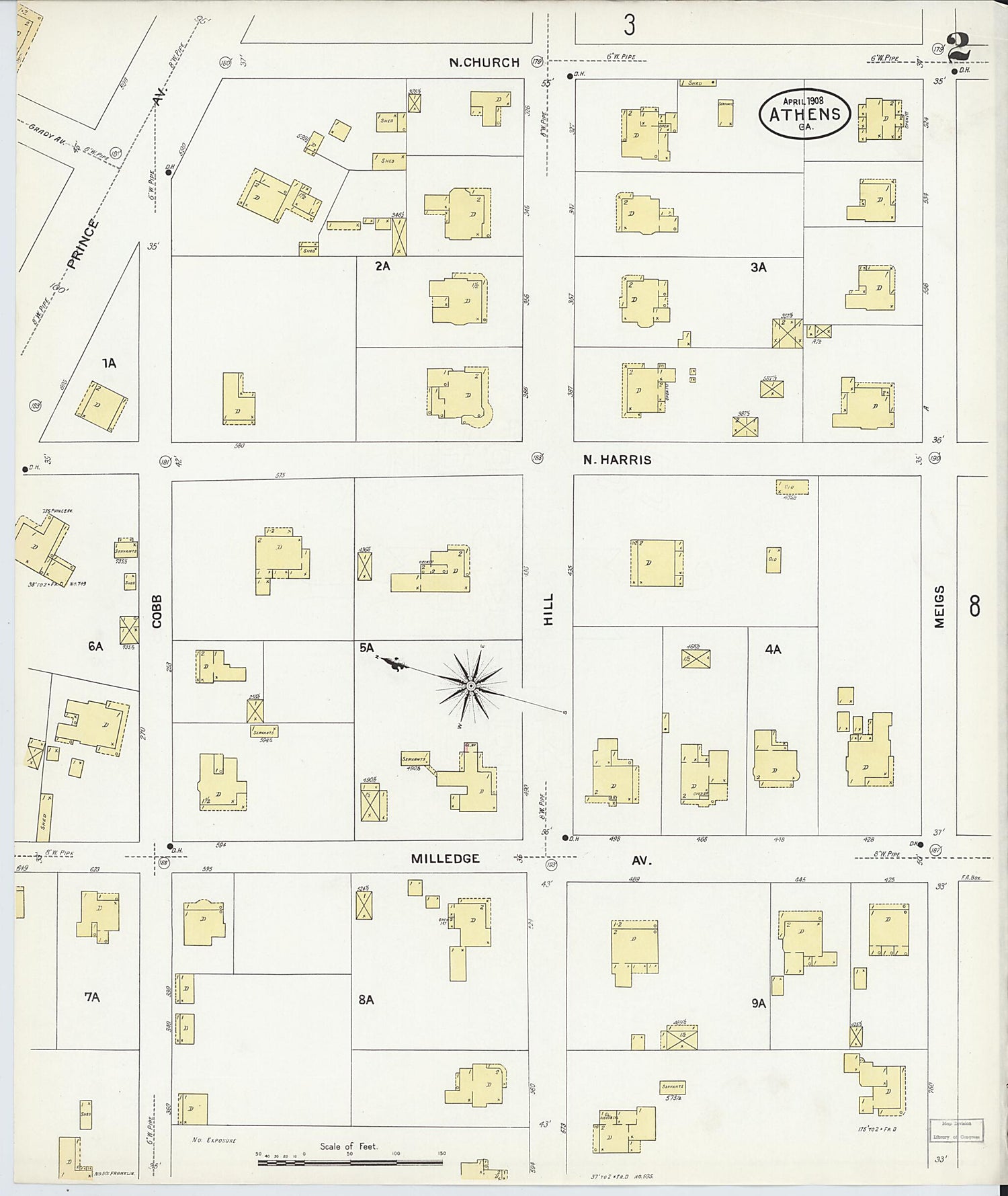 This old map of Athens, Clarke County, Georgia was created by Sanborn Map Company in 1908