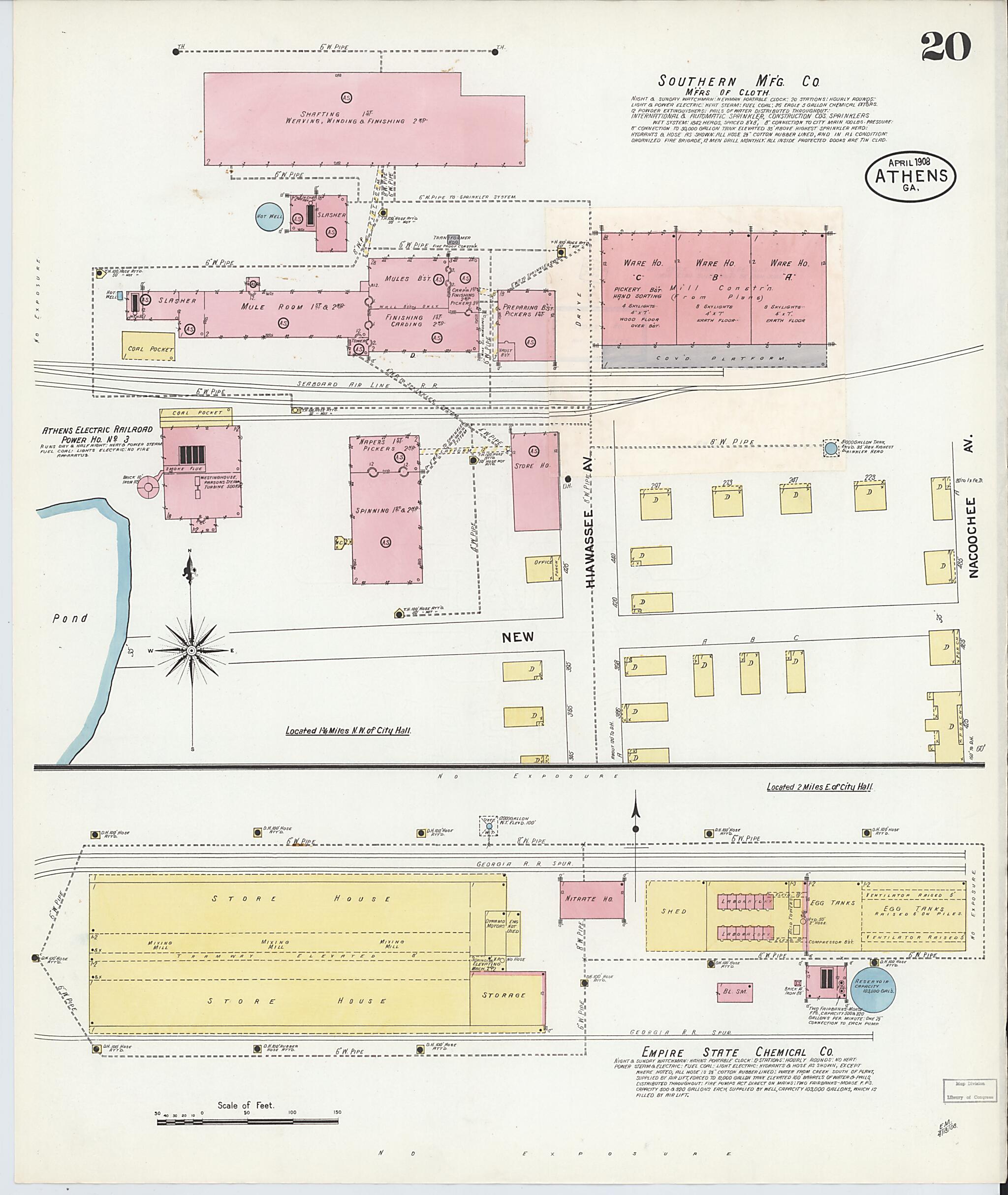 This old map of Athens, Clarke County, Georgia was created by Sanborn Map Company in 1908