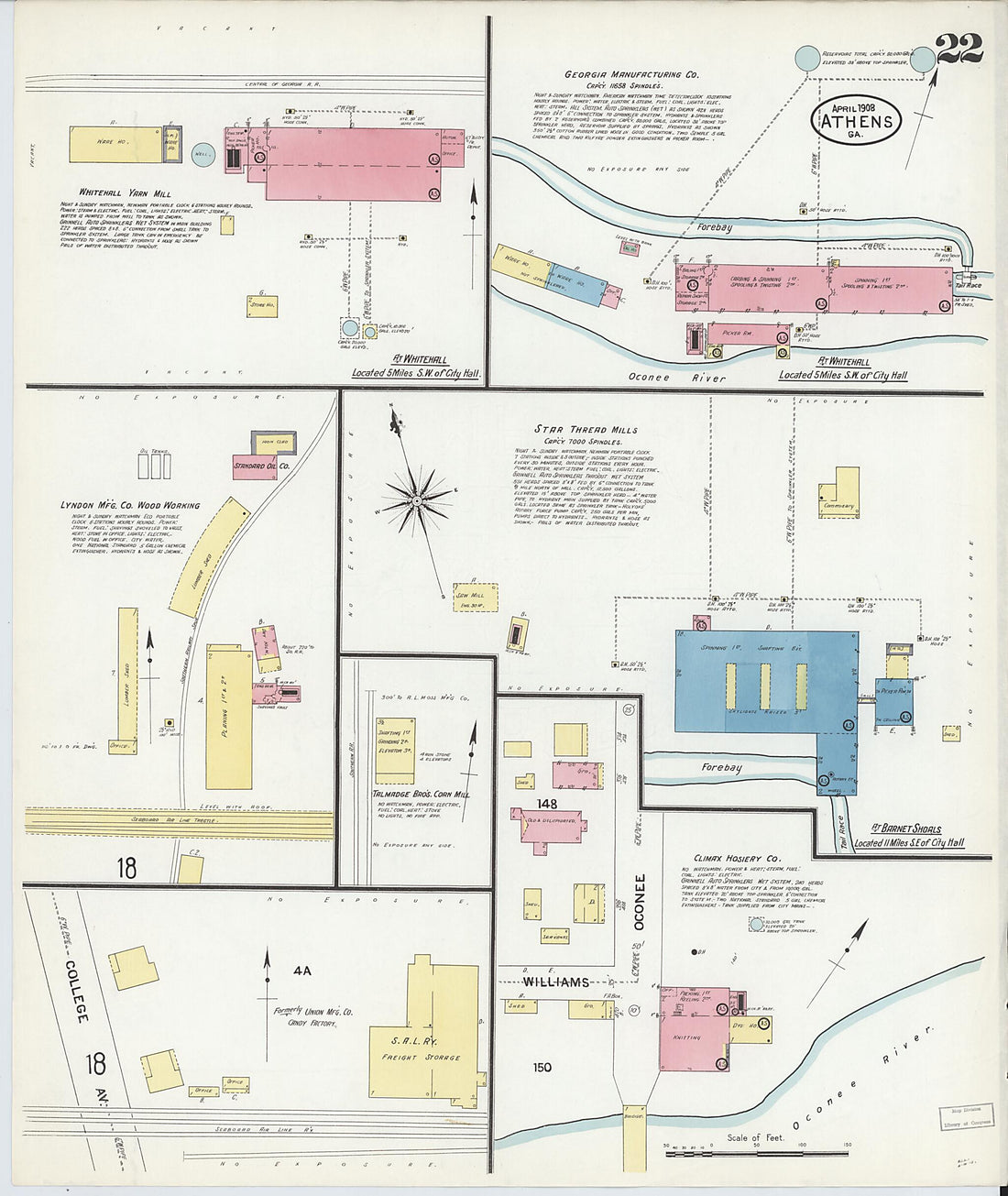 This old map of Athens, Clarke County, Georgia was created by Sanborn Map Company in 1908