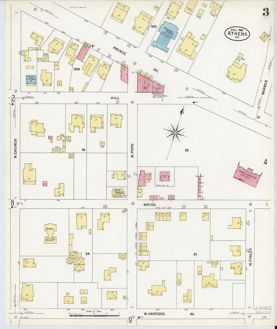 This old map of Athens, Clarke County, Georgia was created by Sanborn Map Company in 1908