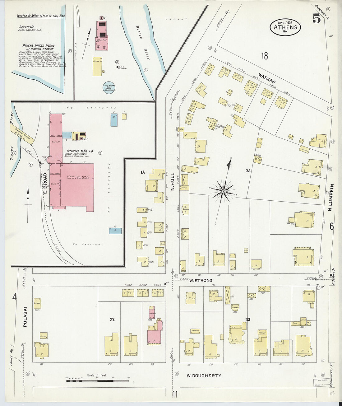 This old map of Athens, Clarke County, Georgia was created by Sanborn Map Company in 1908