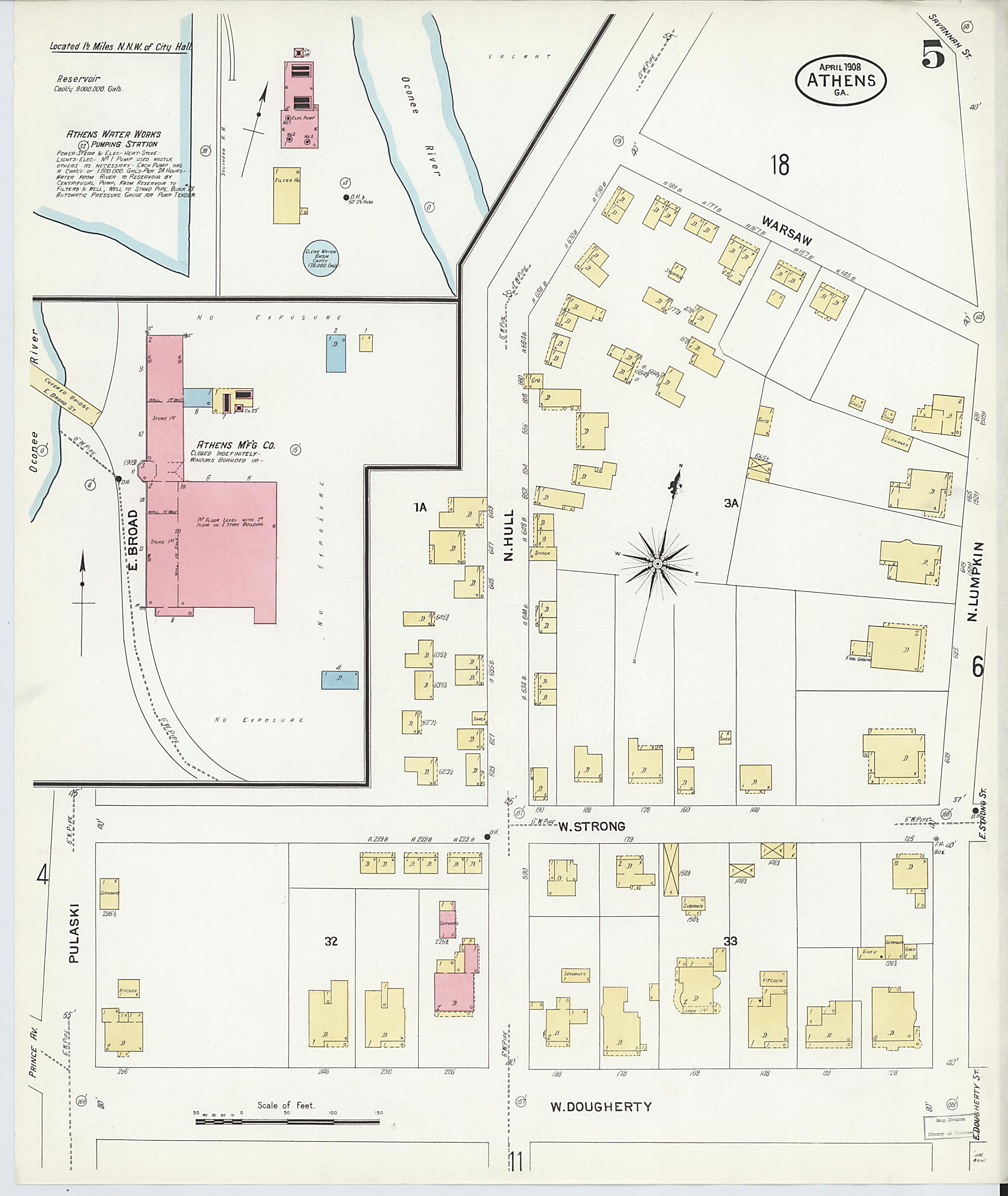 This old map of Athens, Clarke County, Georgia was created by Sanborn Map Company in 1908